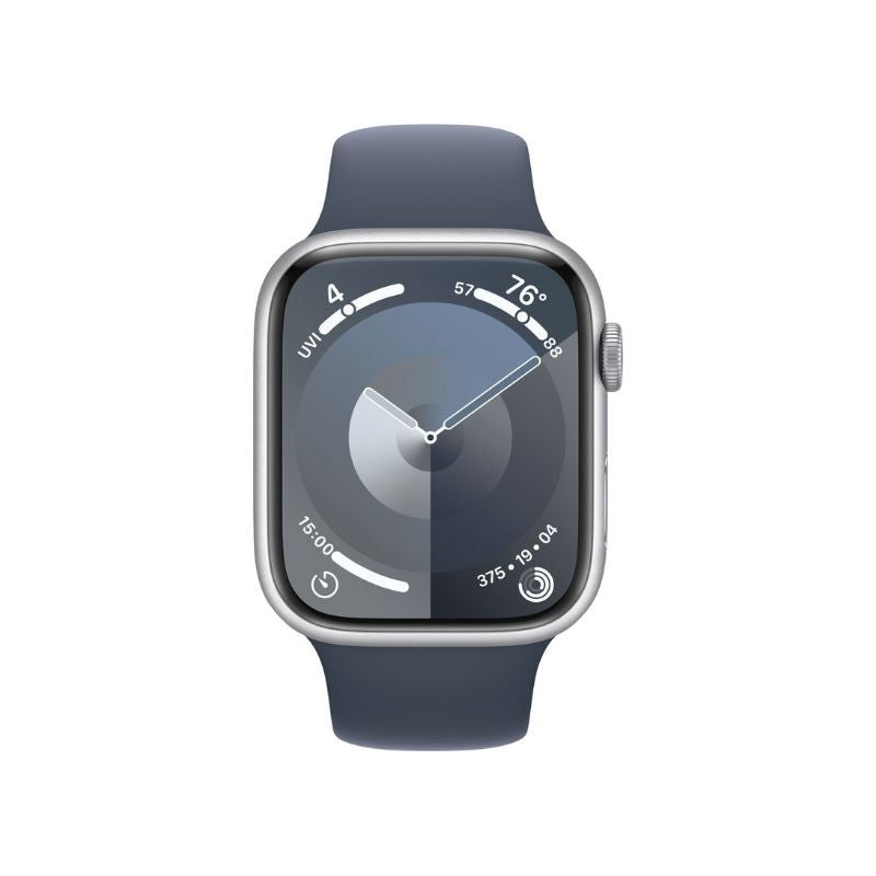 Apple Watch Series 9 (GPS) 45mm Silver Aluminum Case with Storm Blue Sport Band M/L - Perfect for Fitness Tracking, Notifications & Everyday Wear