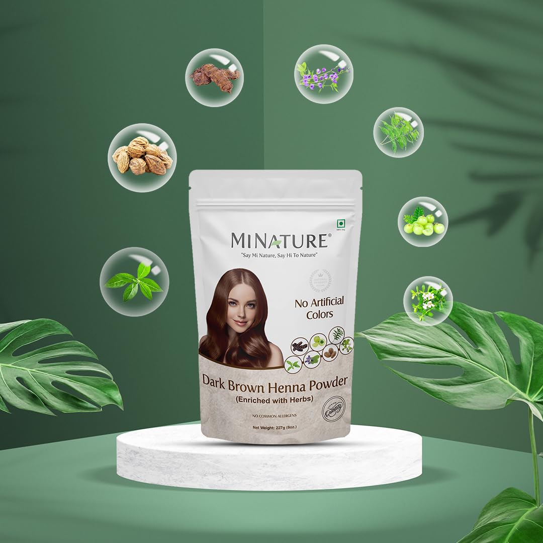Natural Dark Brown Henna & Indigo Hair Dye Powder - 100% Pure Chemical-Free Hair Color for Women & Men | No Artificial Preservatives | 8oz (227g) | Perfect for Gray Coverage, Hair Conditioning & Natural Hair Coloring at Home