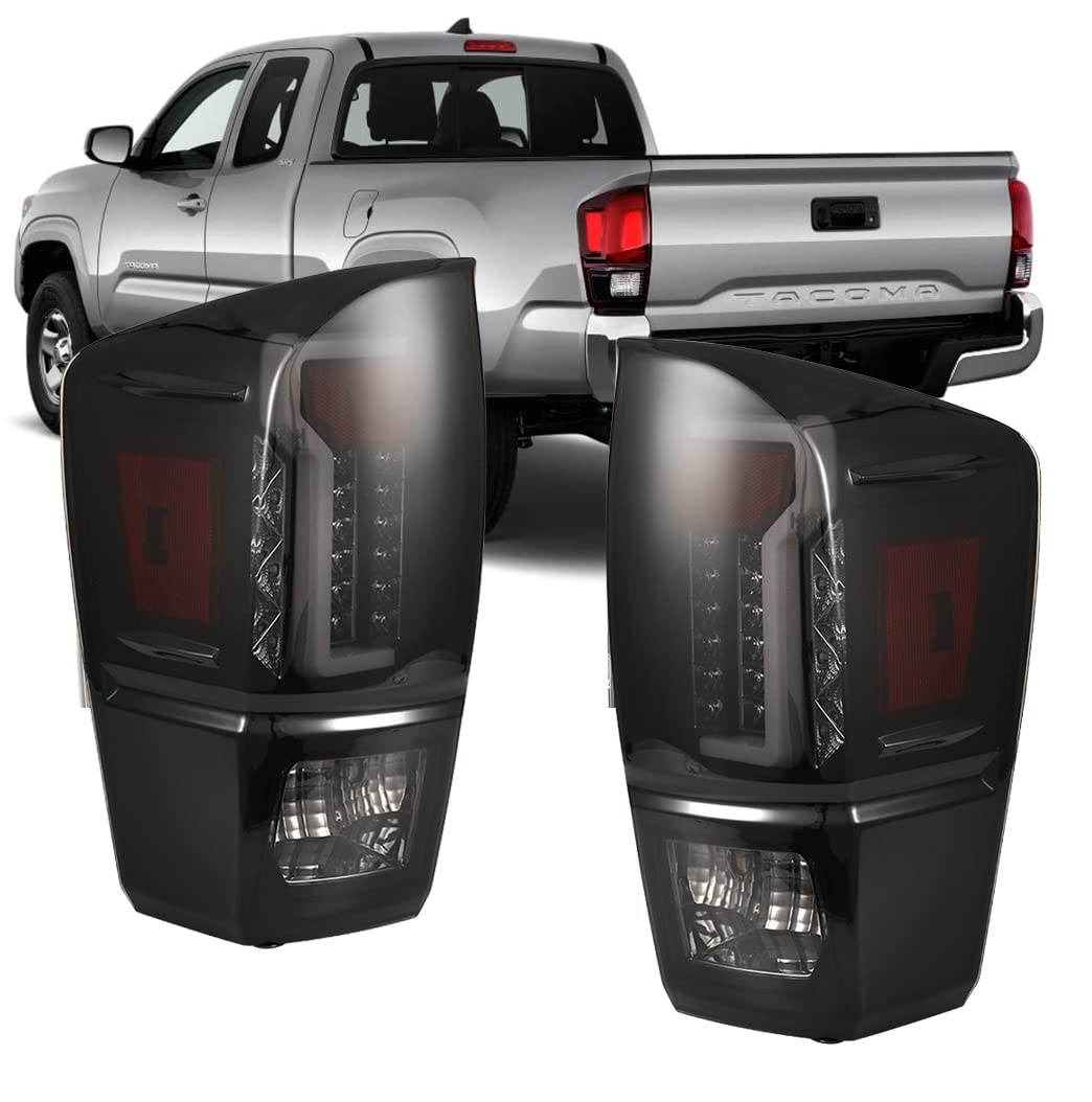 Winjet LED Tail Light Assembly for 2016-2022 Toyota Tacoma - DRL LED Rear Lights with Turn Signal & Brake Lights - Plug & Play - 1 Pair (Black/Smoke Lens) - Upgrade Your Truck's Style & Safety for Night Driving & Off-Road Adventures