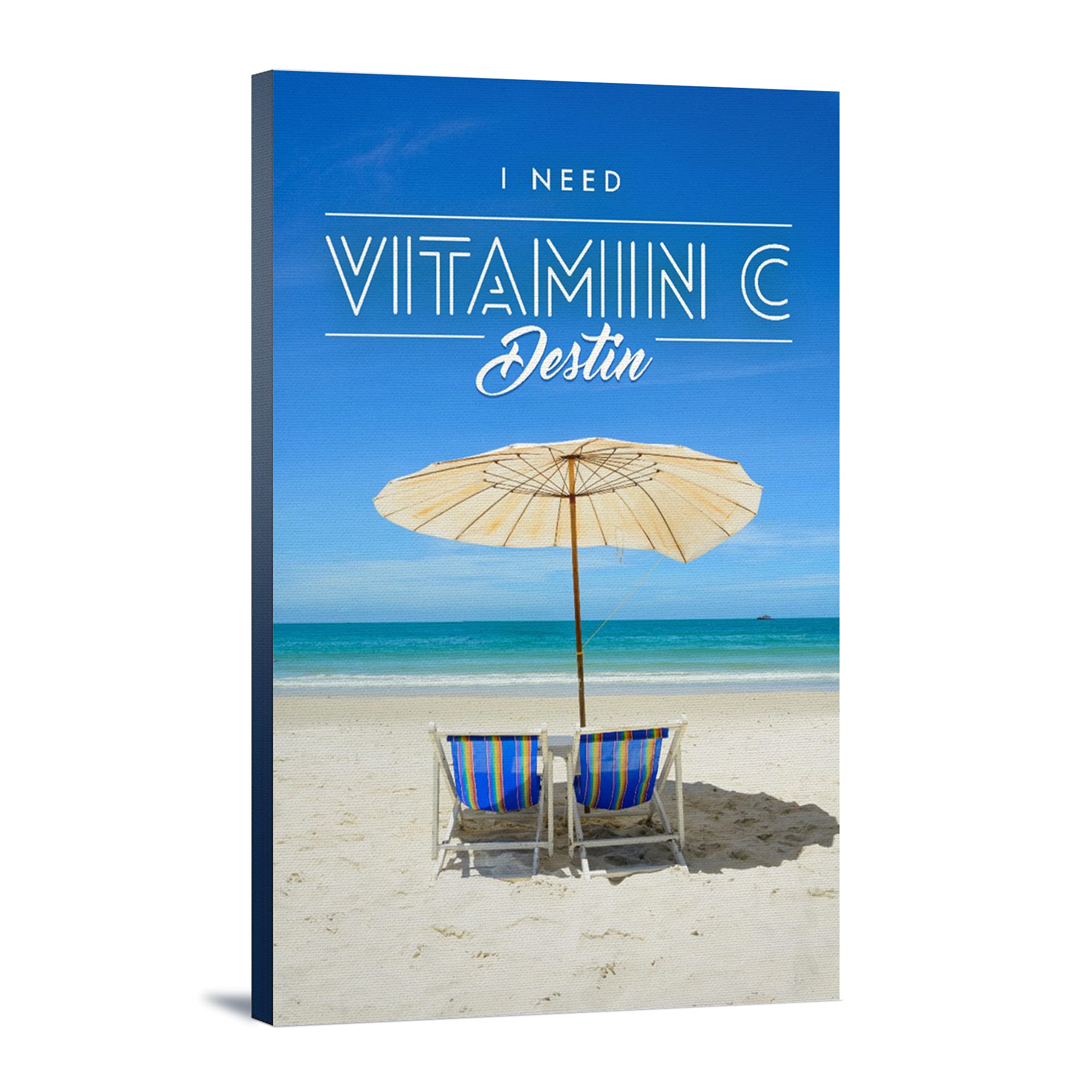 Vitamin C Infused Beach Chair & Umbrella Set - 12x18 Wrapped Canvas Wall Art Decor for Florida Destin Beach Vacation | Perfect for Coastal Home Decor & Outdoor Relaxation
