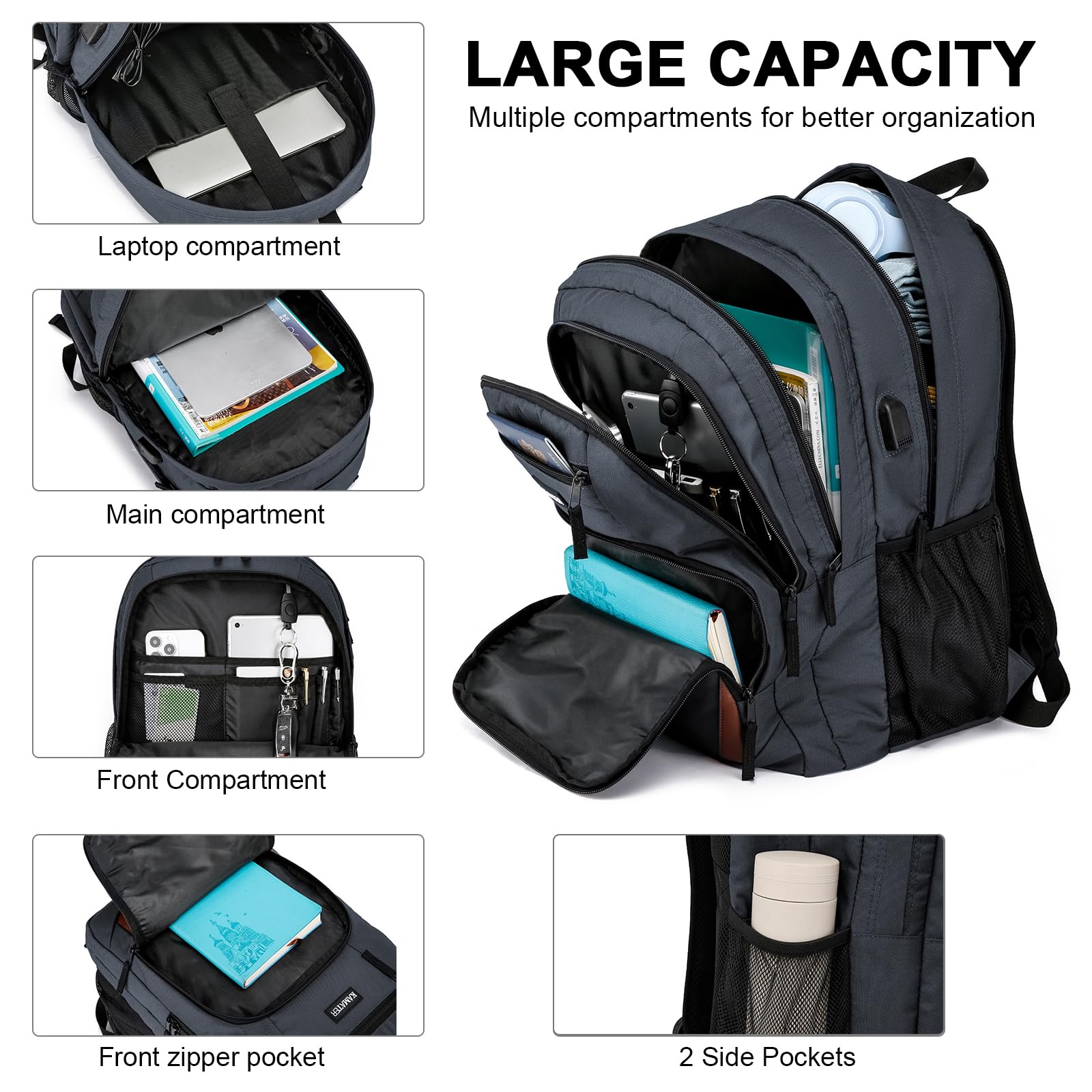 Stylish Black Backpack for School & Travel - 17.3 Inch Laptop Bookbag with Multiple Compartments for Teens, College Students & Professionals | Perfect for High School, University, Work & Daily Commute