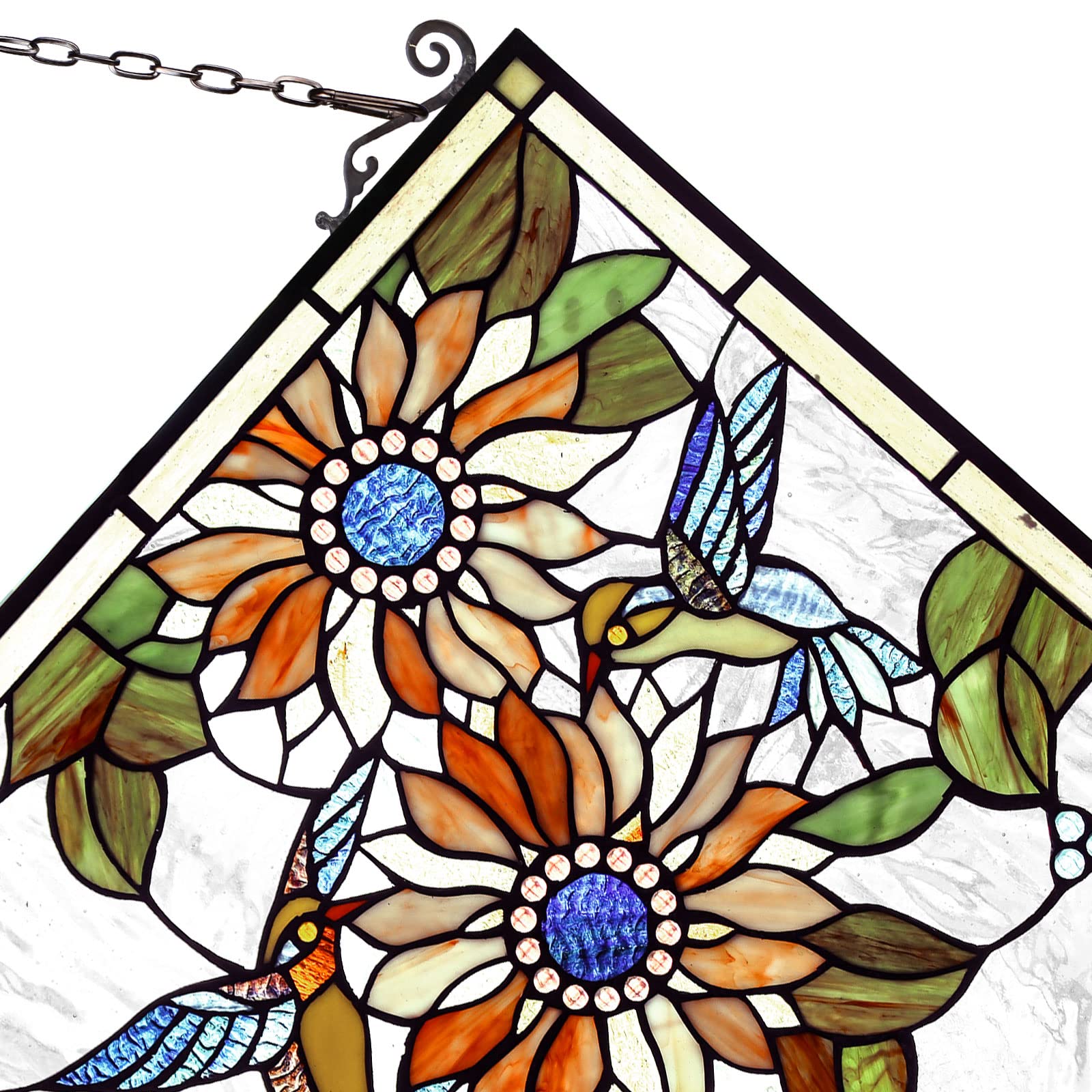 Stained Glass Panels - Sunflower & Birds Tiffany Style Window Hangings | Handcrafted Traditional Art for Home Decor, Gifts | Perfect for Living Room, Bedroom, Church & Wedding Decor