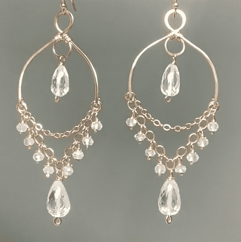 Rose Gold Filled Crystal Quartz Gemstone Chandelier Earrings - Elegant Dangle Drop Earrings for Women, Perfect for Weddings, Parties & Special Occasions