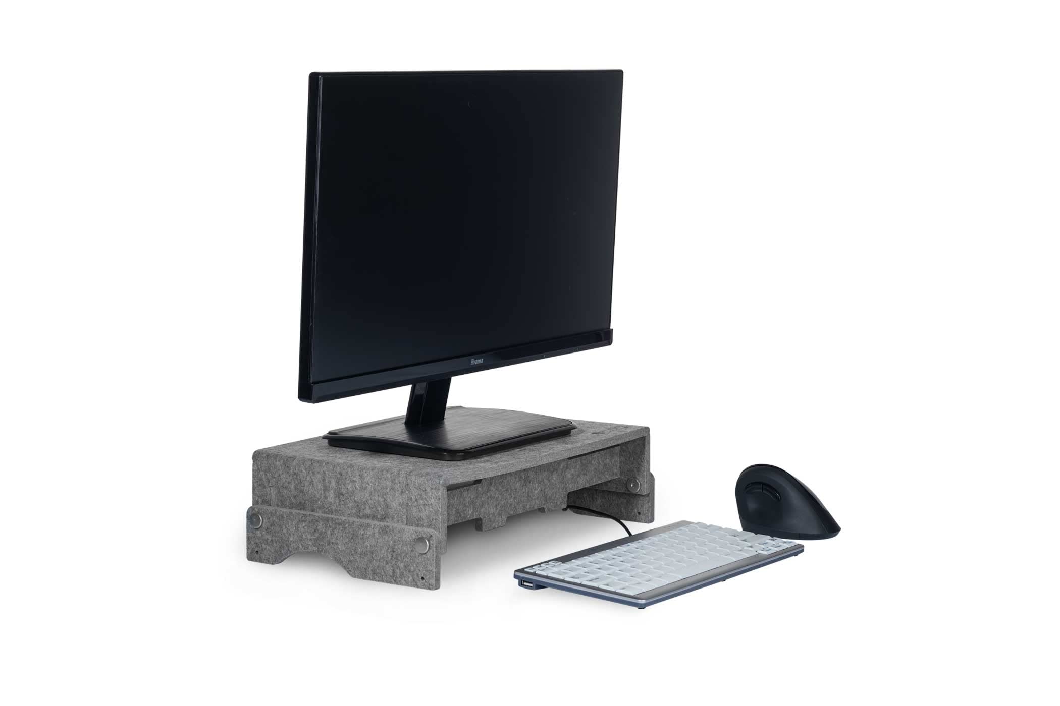 Bakker & Elkhuizen Q-riser 110 Circular Monitor Stand - 110mm Height Adjustable Ergonomic Grey Desk Organizer for Computer Screens | Perfect for Home Office & Workspace Setup