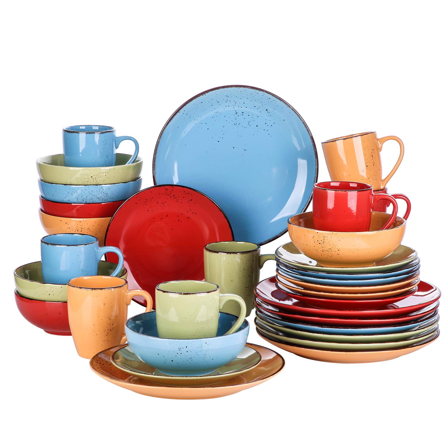Vancasso Navia 32-Piece Ceramic Dinnerware Set - Stoneware Spray Spot Pattern Plates, Bowls, Mugs for Dining & Entertaining - Colorful Kitchen & Tableware for Everyday Use, Parties & Gifts