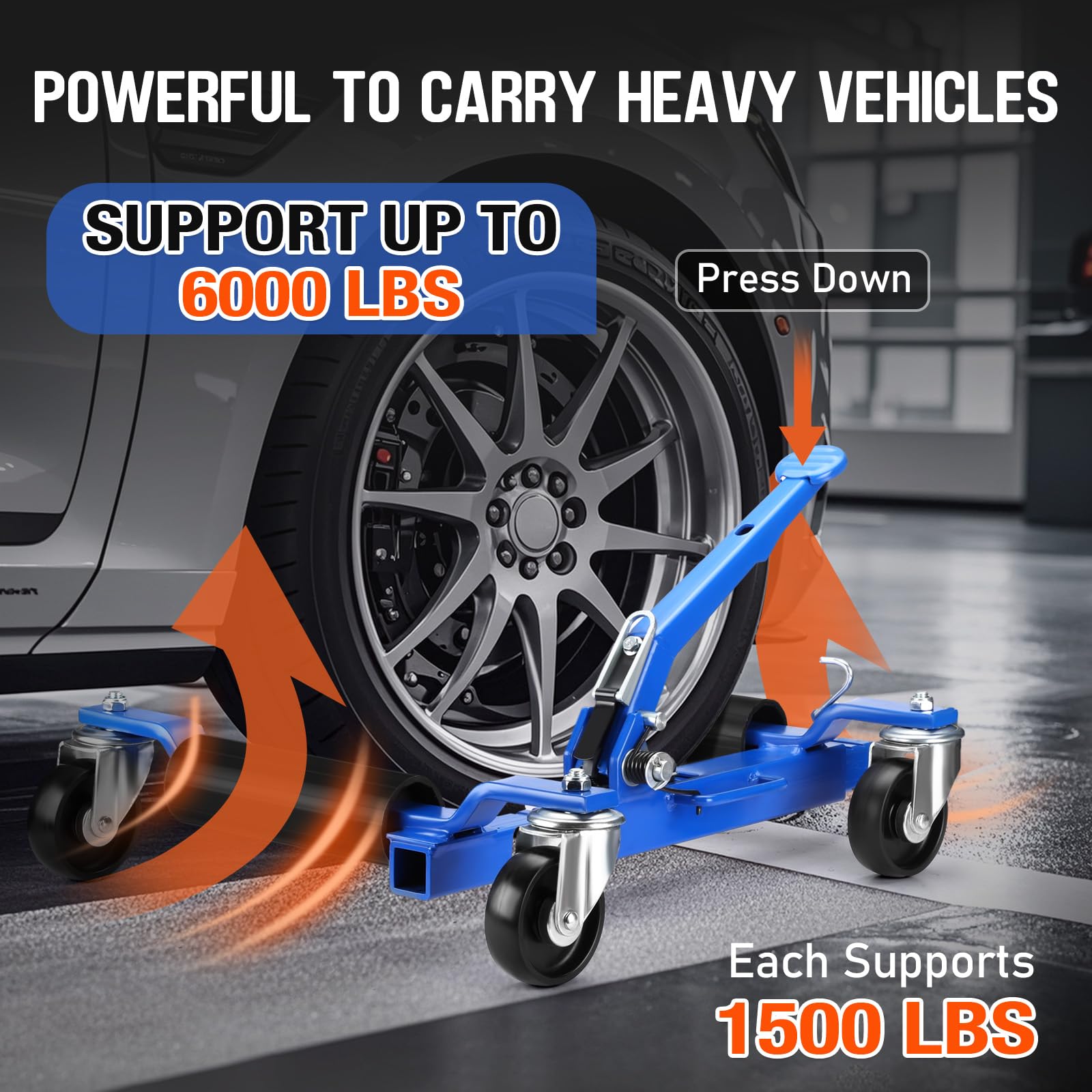 PULLAFUN 4-Piece Car Dolly Set with Hydraulic Jack - 1500 LBS Capacity Wheel Skates for Vehicle Positioning & Moving - Perfect for Garage Storage, Auto Repair Shops & Tire Maintenance
