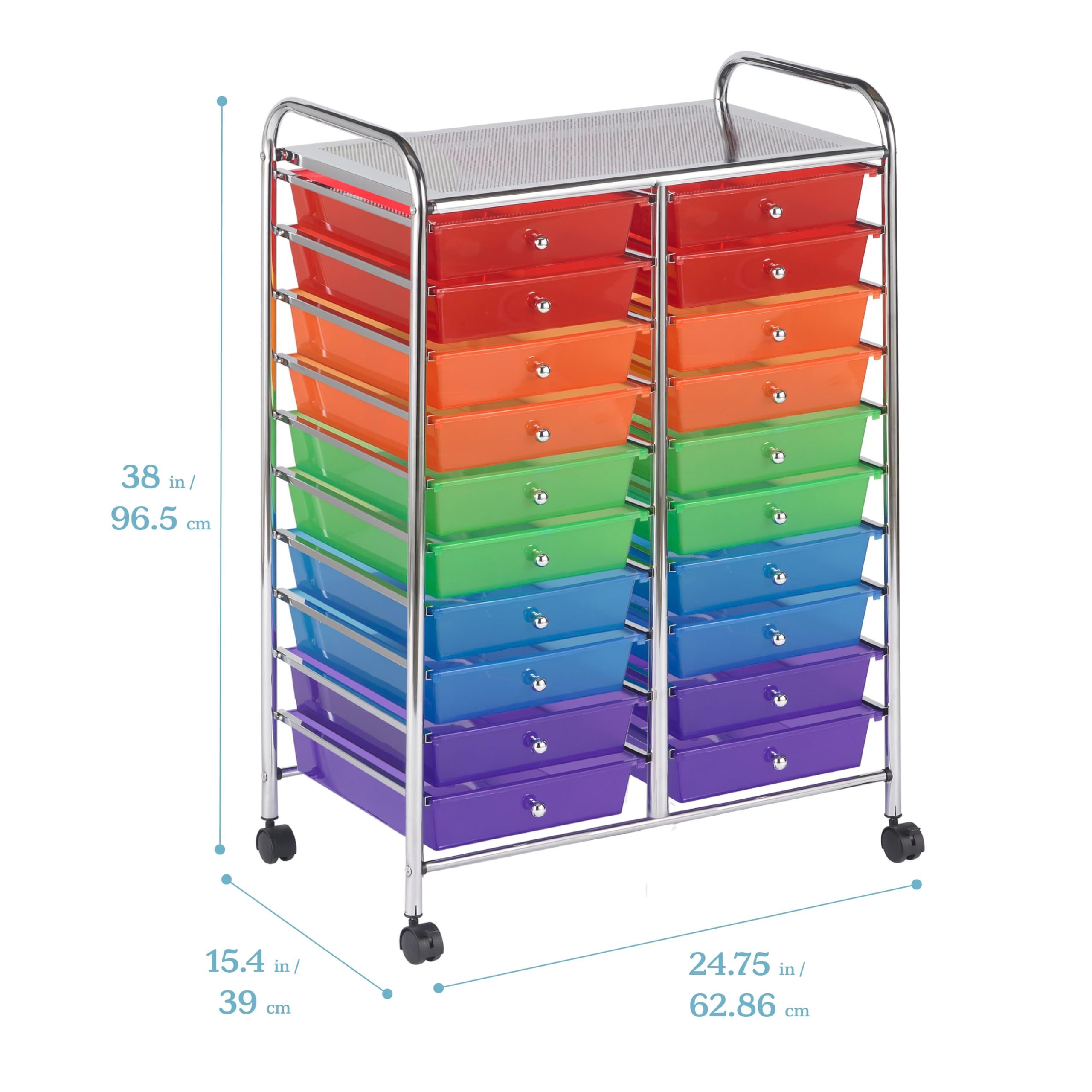ECR4Kids 20-Drawer Mobile Organizer Cart - Rolling Storage Cabinet for Classroom, Office & Home Organization - Perfect for School Supplies, Art Materials & Craft Storage
