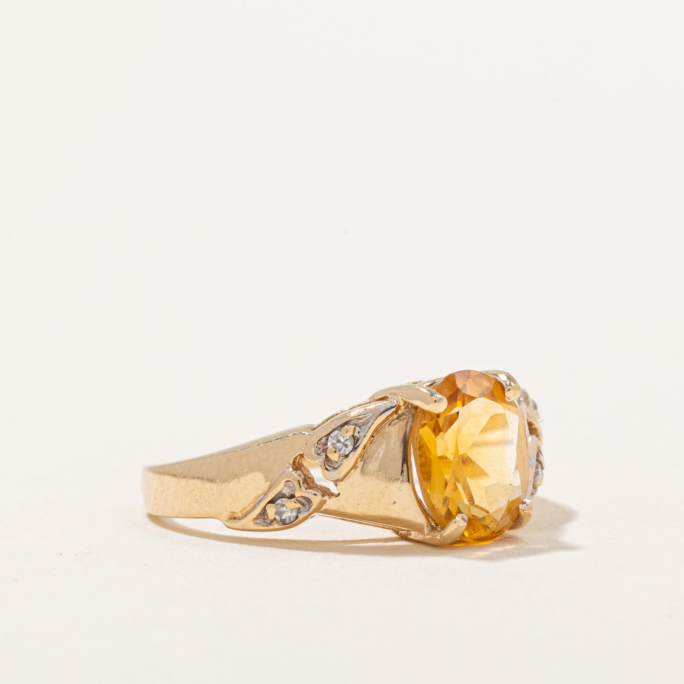 Natural Citrine & Diamond Ring | 0.60ct Citrine & 0.04ctw Diamond | Size 5.75 | 14K Gold Women's Jewelry | Gift for Birthday, Anniversary & Valentine's Day