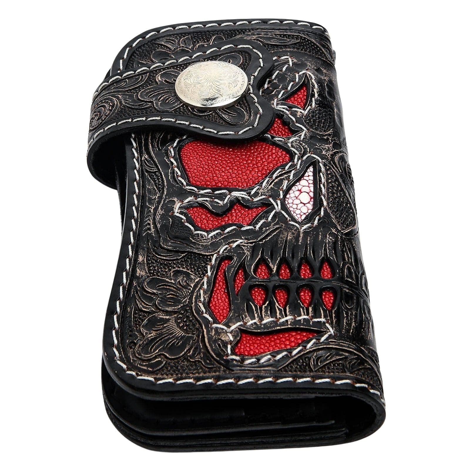 Hand Tooled Rider Skull Genuine Leather Biker Wallet - Custom Motorcycle Wallet for Men - Perfect for Biker Gifts, Motorcycle Rides & Everyday Use