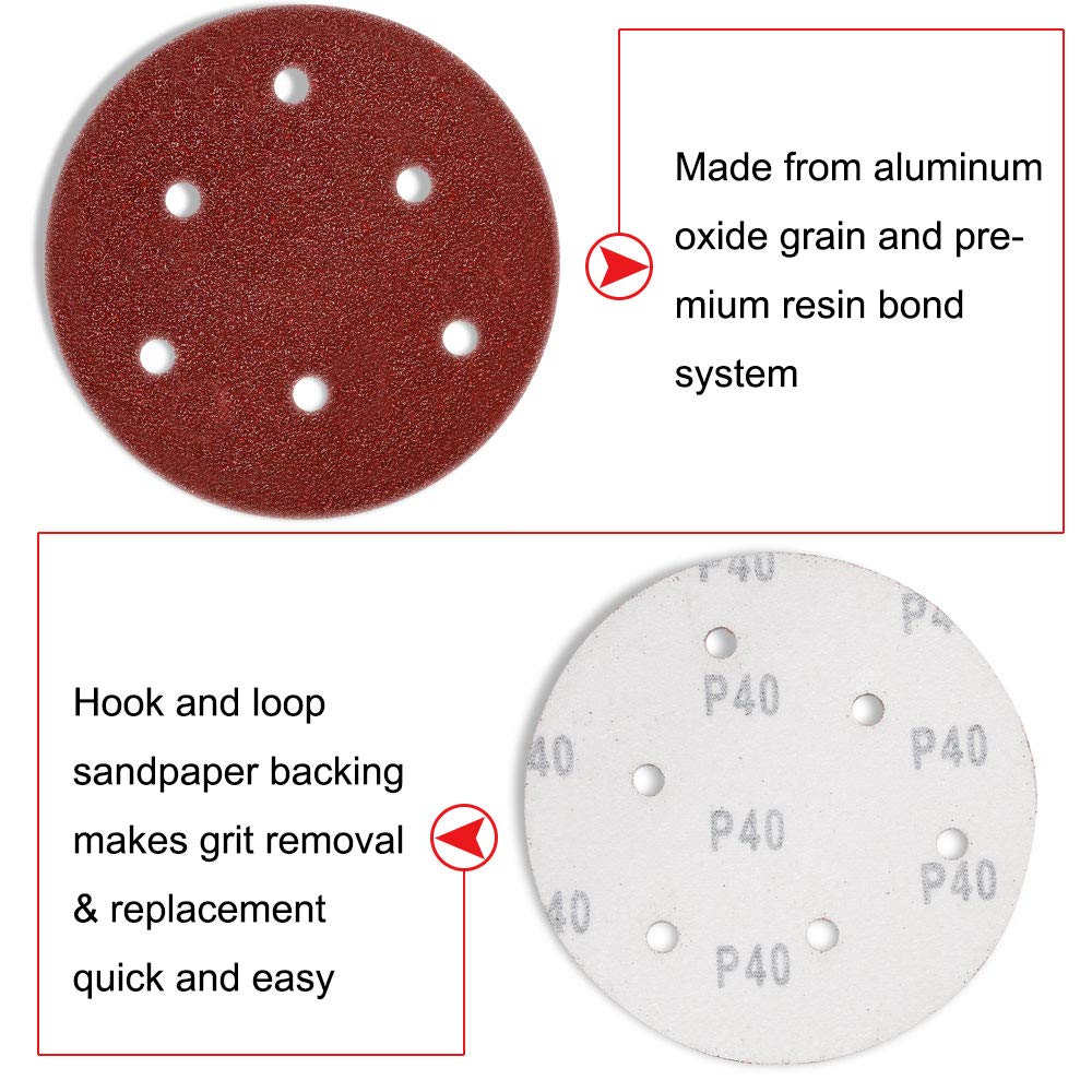 HIFROM 72-Piece 5-Inch Sanding Discs Kit - 6-Hole Dustless Hook & Loop Sandpaper Assortment (40/60/80/120/180/240 Grit) - Compatible with Random Orbital Sanders & Grinders - Perfect for Woodworking, Metal Polishing & DIY Home Projects