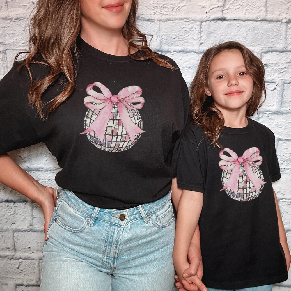 Coquette Disco Ball Matching Mother & Daughter T-Shirts | Cute Matching Outfits for Mom & Child | Perfect for Family Photos, Birthday Parties & Special Occasions