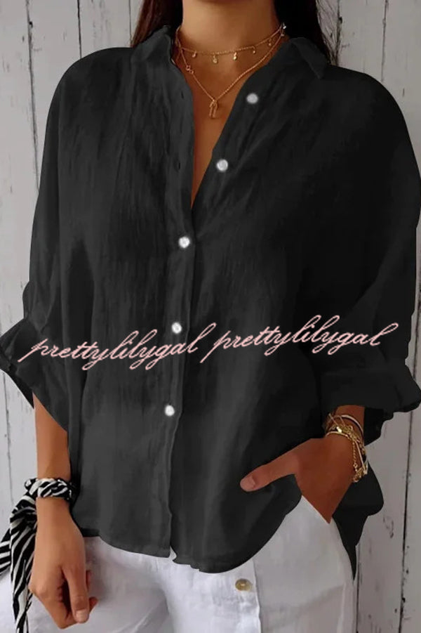 Breathable Linen Blend Solid Color Tie Back Loose Shirt Top for Women | Casual Summer Tunic Blouse | Perfect for Beach, Office & Weekend Outings