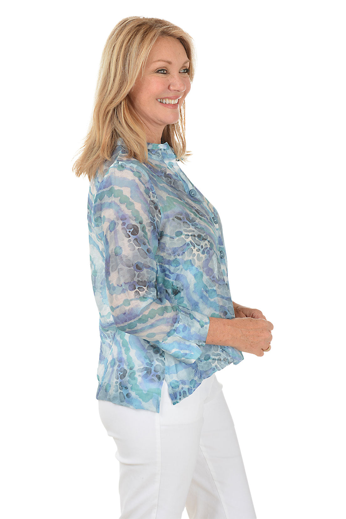 Blue Lagoon Leopard Print High-Low Shirt for Women | Trendy Animal Print Tunic Top | Perfect for Casual Outings, Beach Cover-Ups & Night Out