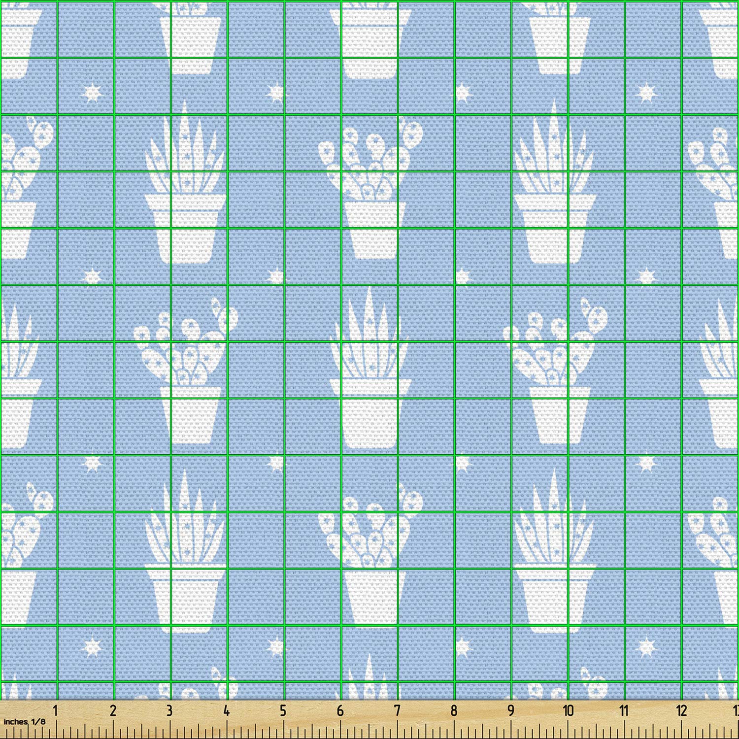 Ambesonne Cactus Print Fabric by The Yard - Pastel Succulents in Pots Design for Upholstery, Curtains & Home Decor - 10 Yards Pale Azure Blue White - Perfect for DIY Projects, Sofa Covers & Nursery Decor