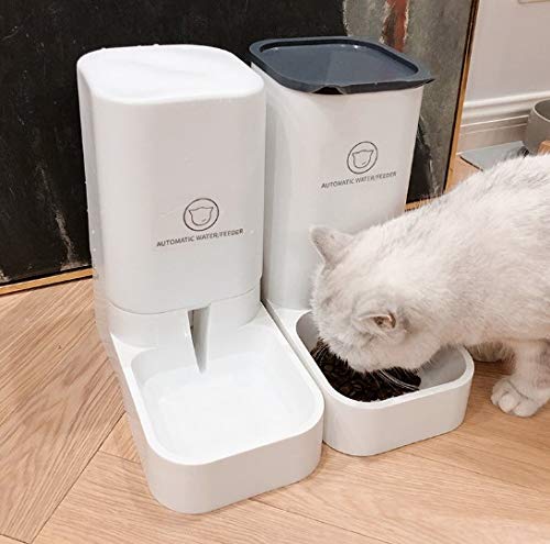 Automatic Gravity Pet Feeder & Water Dispenser for Cats & Dogs - No Spill Large Capacity Food Bowl for Small, Medium, Large Breeds (White) - Perfect for Home, Travel, and Office Use