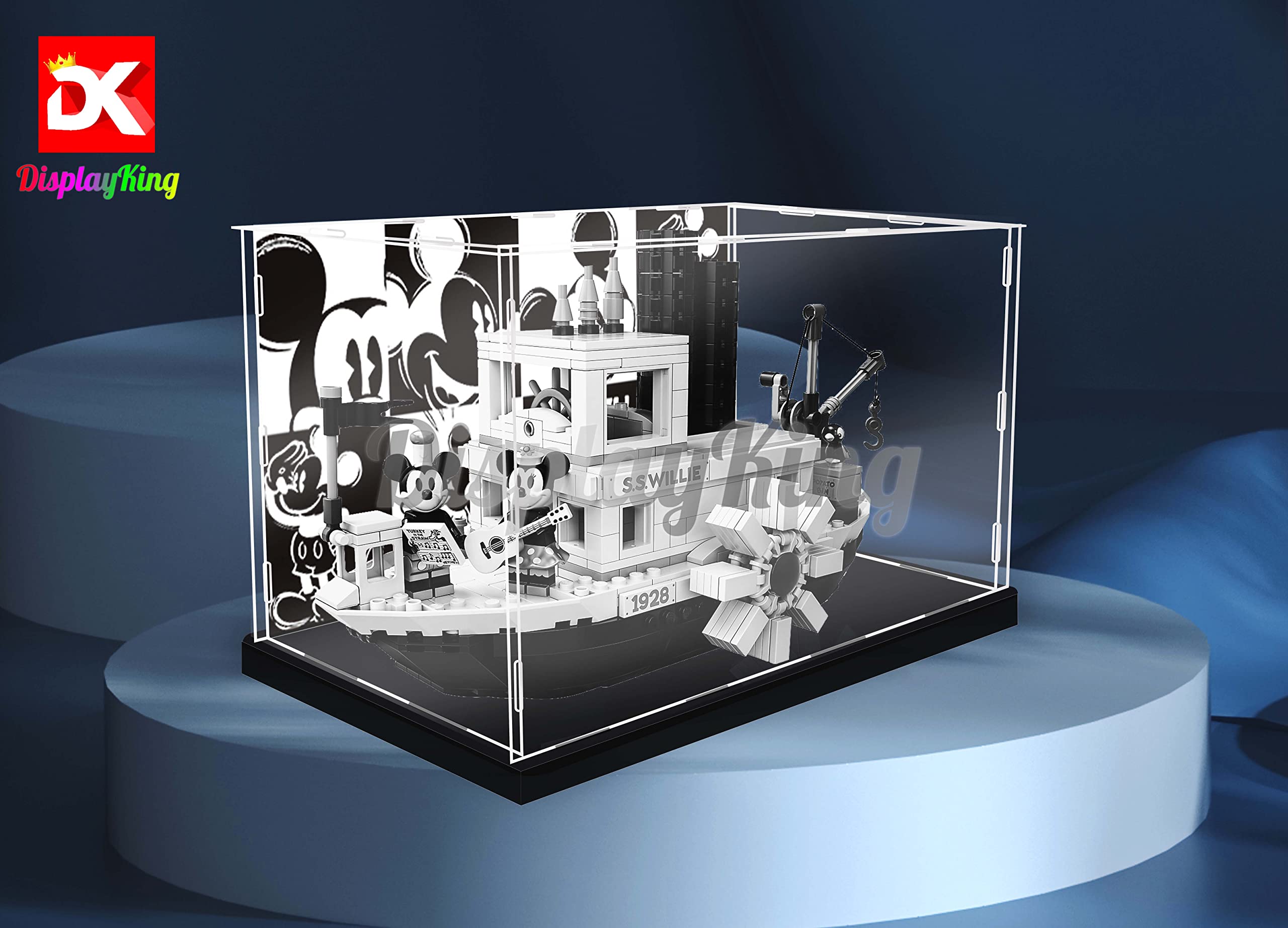 Premium Acrylic Display Case for LEGO Ideas Steamboat Willie 21317 - Compatible with LEGO Set (Set Not Included) - Themed Background - US Stock - Perfect for Collectors & Home Decoration