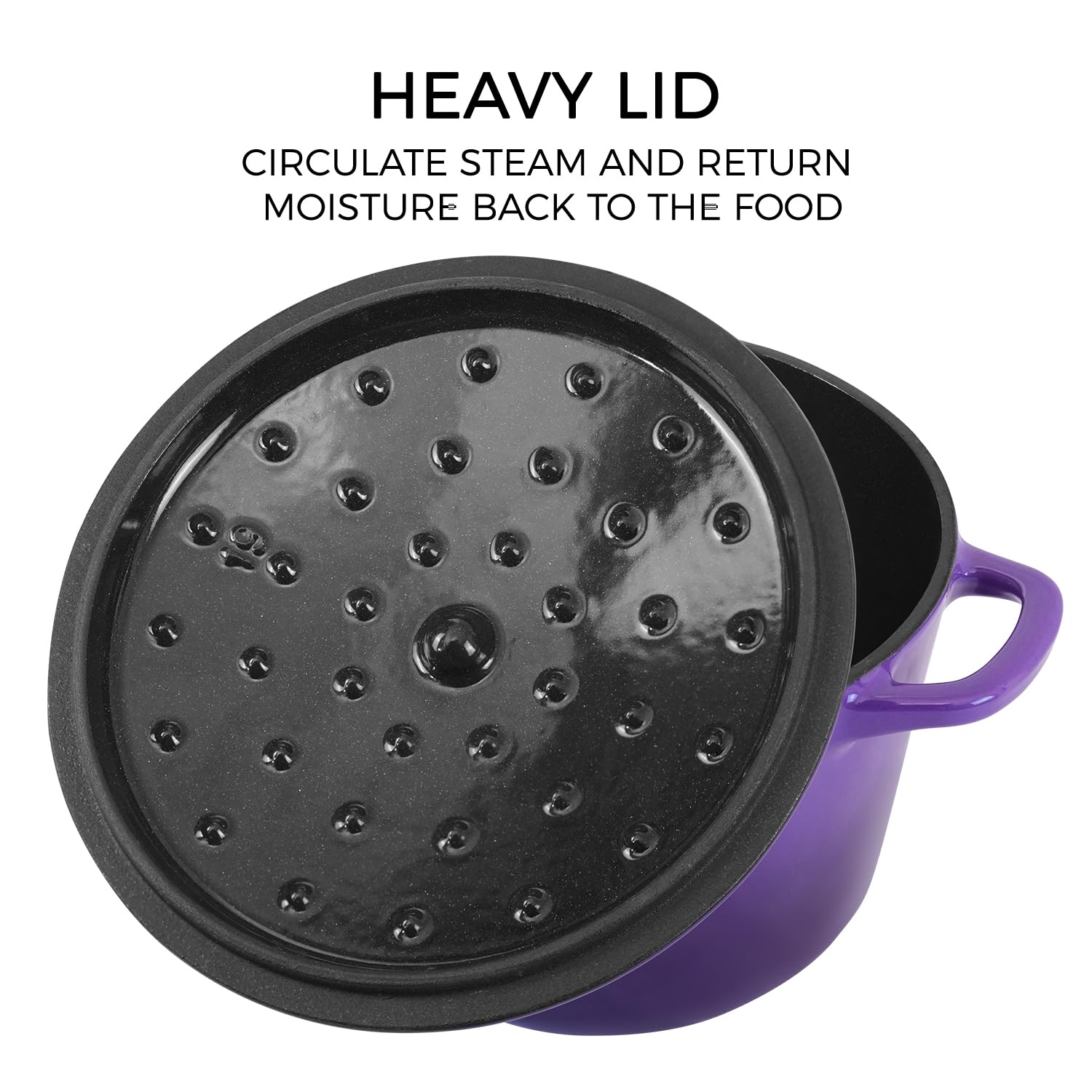 1.8 qt Purple Enameled Cast Iron Dutch Oven with Lid - Perfect for Bread Baking, Rice Cooking & Stews - Heavy Duty Oven Safe Pot with Handles for Stovetop, Oven & Camping Use