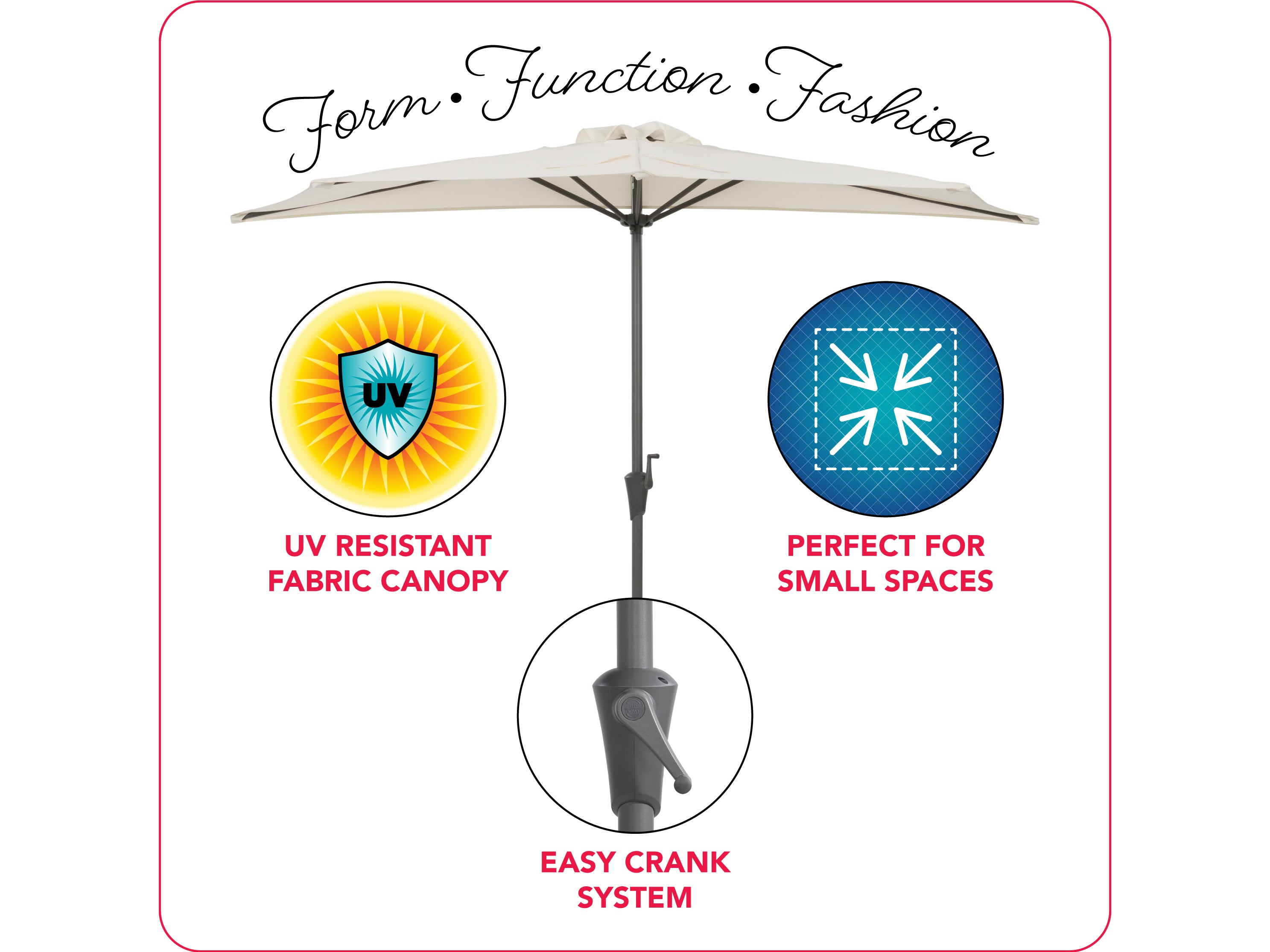 8.5ft Off White Half Umbrella - Large Patio Sun Shade for Outdoor Dining, Poolside Lounging & Garden Relaxation