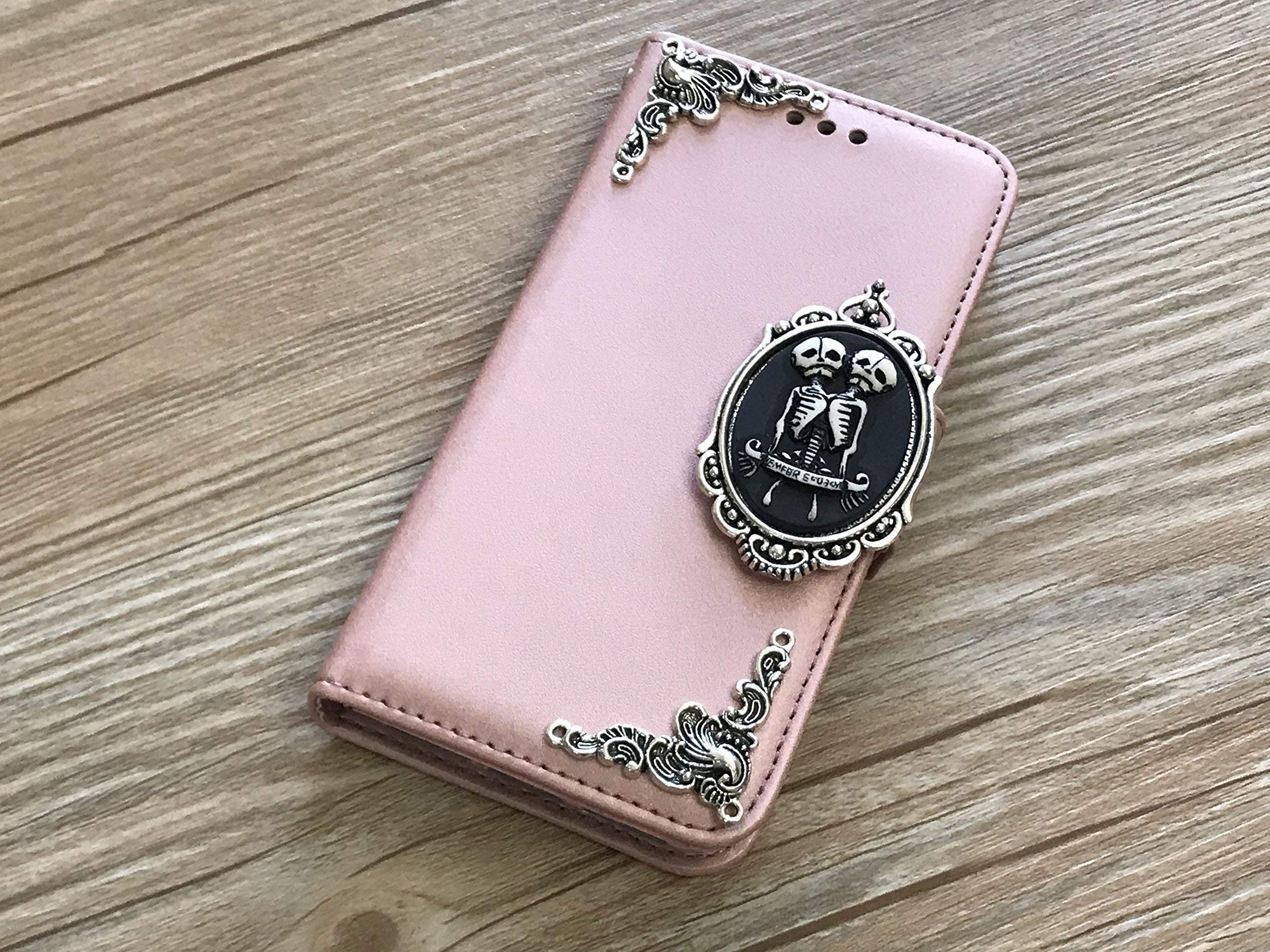 Gothic Twin Skull Leather Phone Wallet Case for iPhone X/XS/XR/11/12/13/14 Pro Max & Galaxy S23/S22/S21/S20 Ultra/Note 20/10 Plus - Detachable Magnetic Cover with Card Slots - Perfect for Daily Use, Travel & Night Out