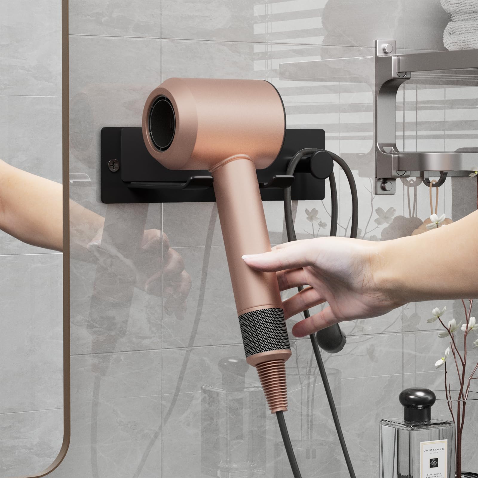 Universal Wall Mounted Hair Dryer Holder - Compatible with Most Blow Dryers, Bathroom Storage Organizer for Hair Styling Tools (Ideal for Home, Salon, Spa & Gym)