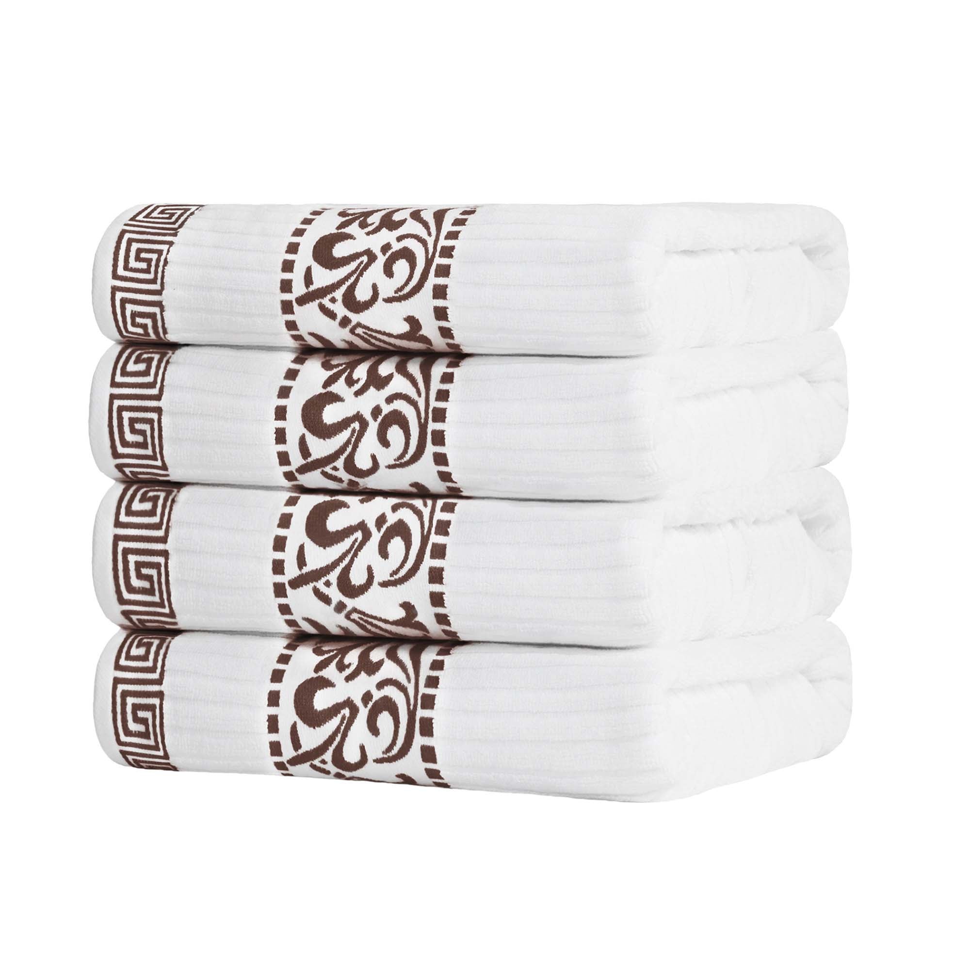 Premium Athens Cotton Greek Scroll & Floral 4-Piece Bath Towel Set - Soft & Absorbent for Spa, Bathroom & Guest Room Decor