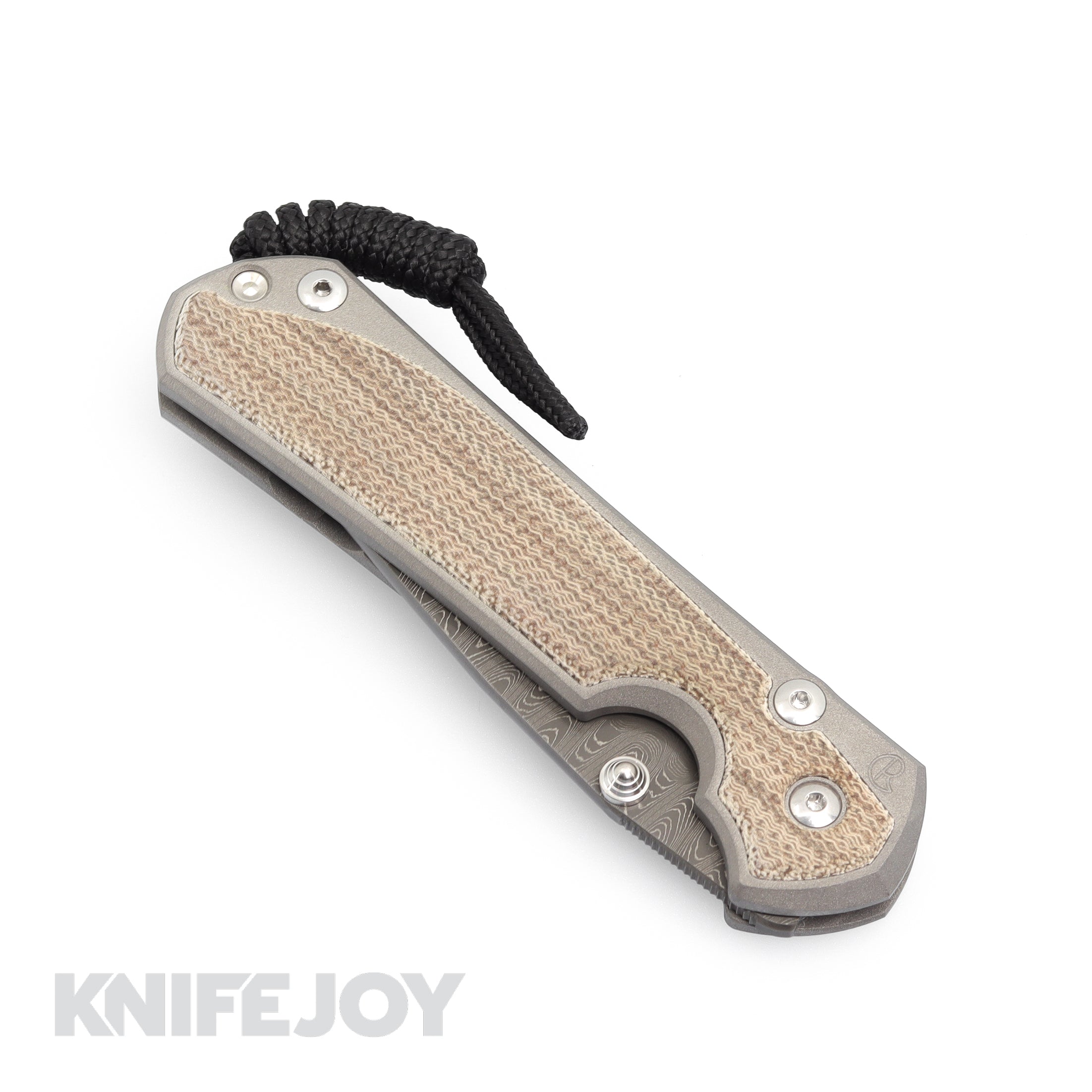 Chris Reeve Knives Large Sebenza 31 Left Hand Drop Point Boomerang Damascus Folding Knife with Natural Canvas Micarta Inlay & Matte Finish - EDC, Outdoor, Camping, Hunting, Survival Gear