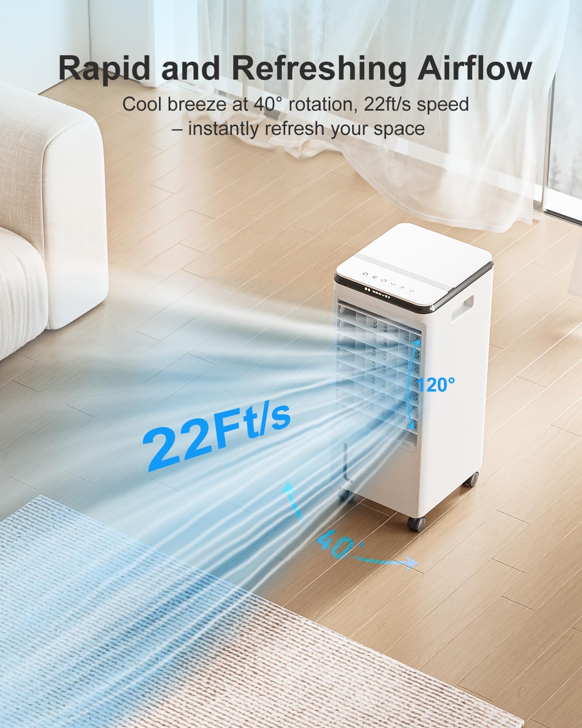 Portable Air Conditioner with 7H Auto-Off Timer, 4 Modes & 3 Speeds - 1.85 Gallon Tank Windowless Evaporative Cooler for Bedroom, Room, Office, Indoor & Outdoor Use - Perfect for Home, Camping and Workspaces