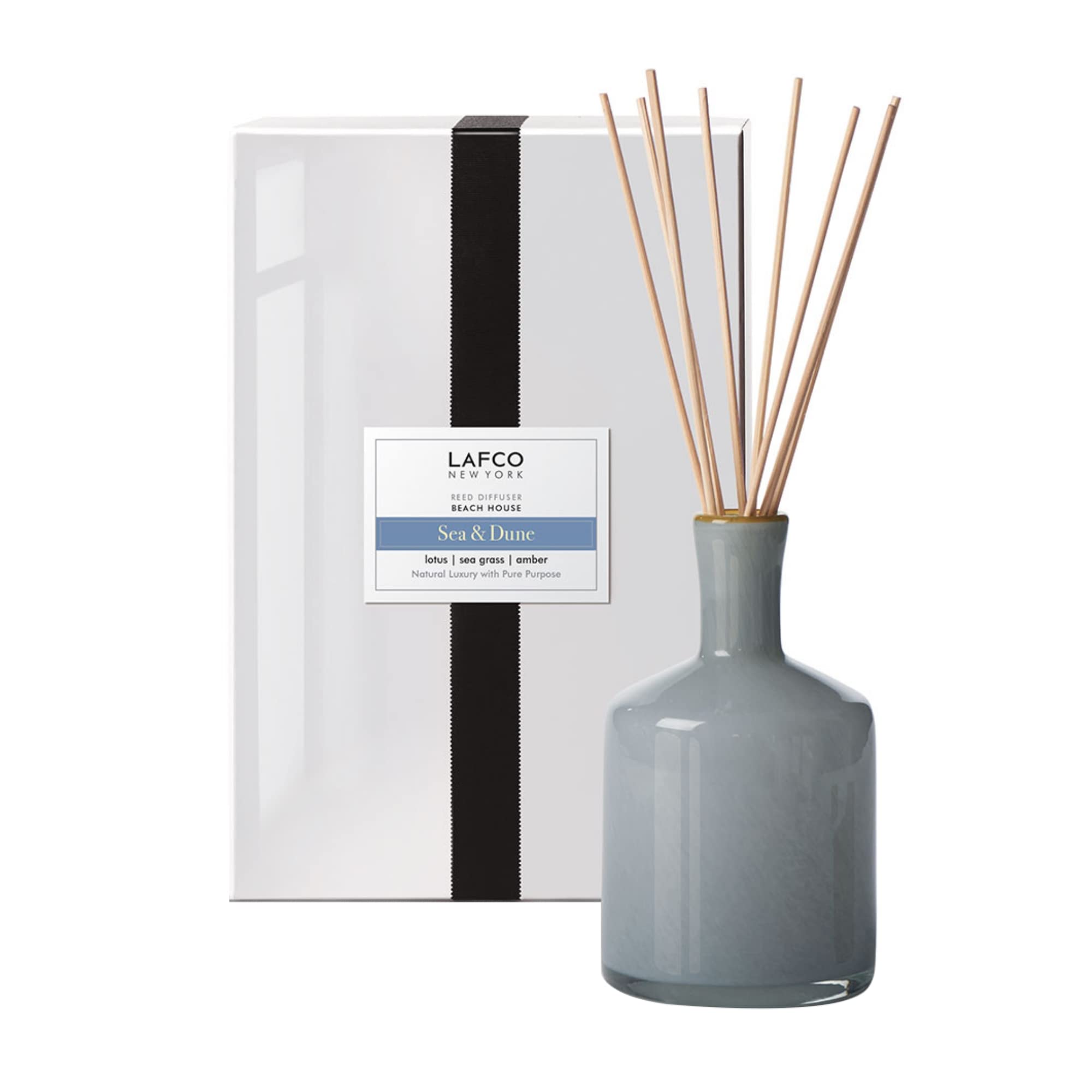 LAFCO New York Signature Reed Diffuser - Sea & Dune Scent, 15 oz Long-Lasting Fragrance (Up to 9 Months) - Handcrafted Glass Vessel with Natural Wood Reeds - Made in USA - Perfect for Home, Office & Spa Aromatherapy