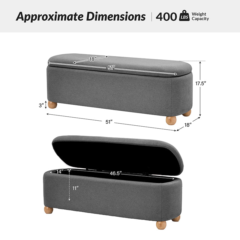 Gabino Storage Bench with Solid Wood Legs & Waterproof Fabric - Entryway Seating, Shoe Storage & Living Room Organizer - Perfect for Hallway, Bedroom & Mudroom Organization