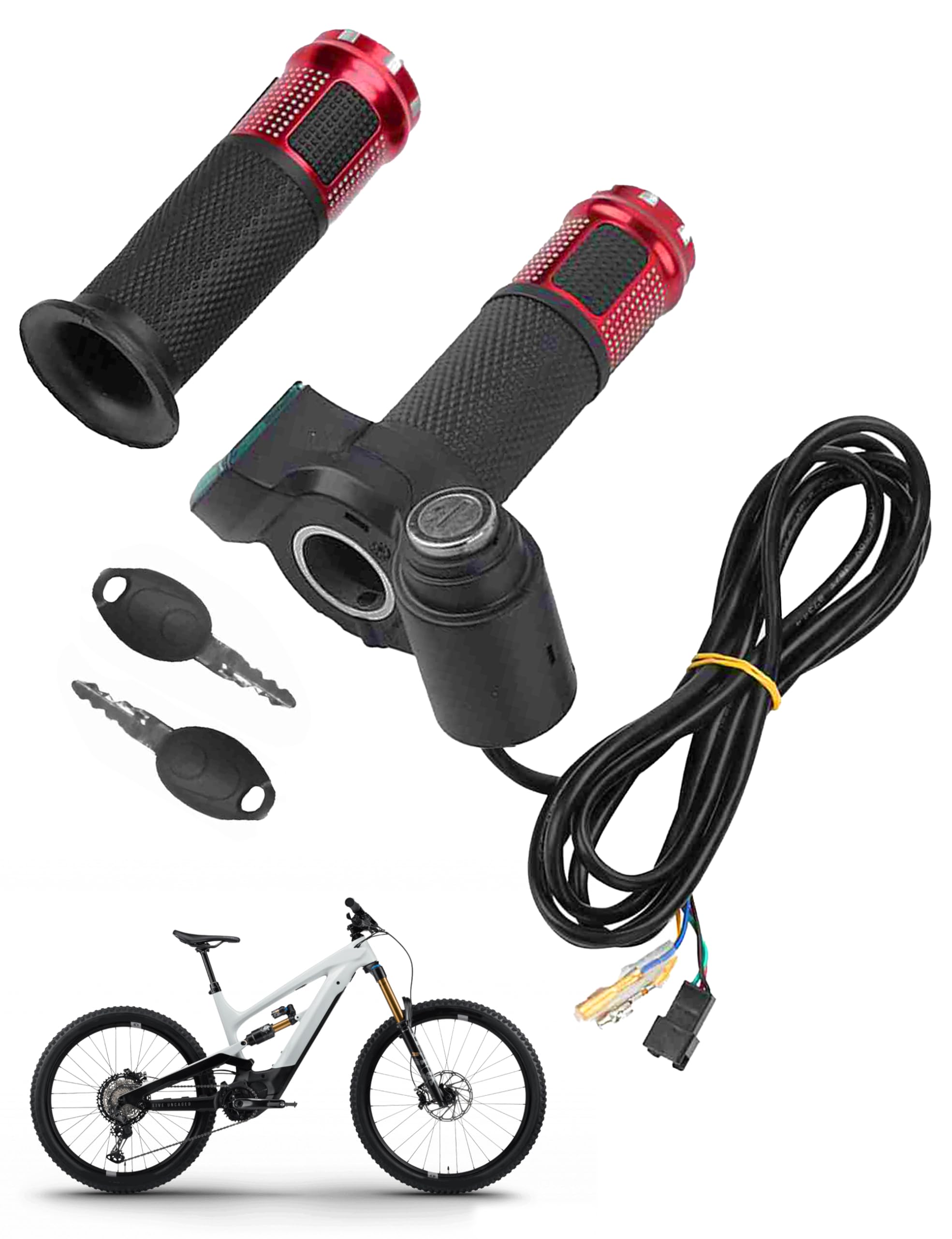 22mm Electric Bike Throttle Grips with LED Display - Full Throttle Handlebar Grips for Mini Bikes - Includes Key Knock & Long Cable (Pair) - Perfect for Commuting, Off-Roading & Urban Riding