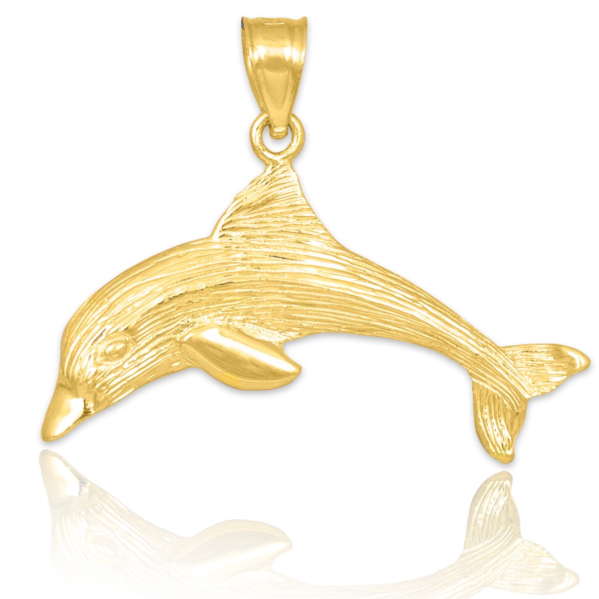 10K Yellow Gold Textured Dolphin Charm Pendant Necklace for Women - Elegant Ocean-Themed Jewelry Gift for Birthday, Anniversary & Beach Vacations