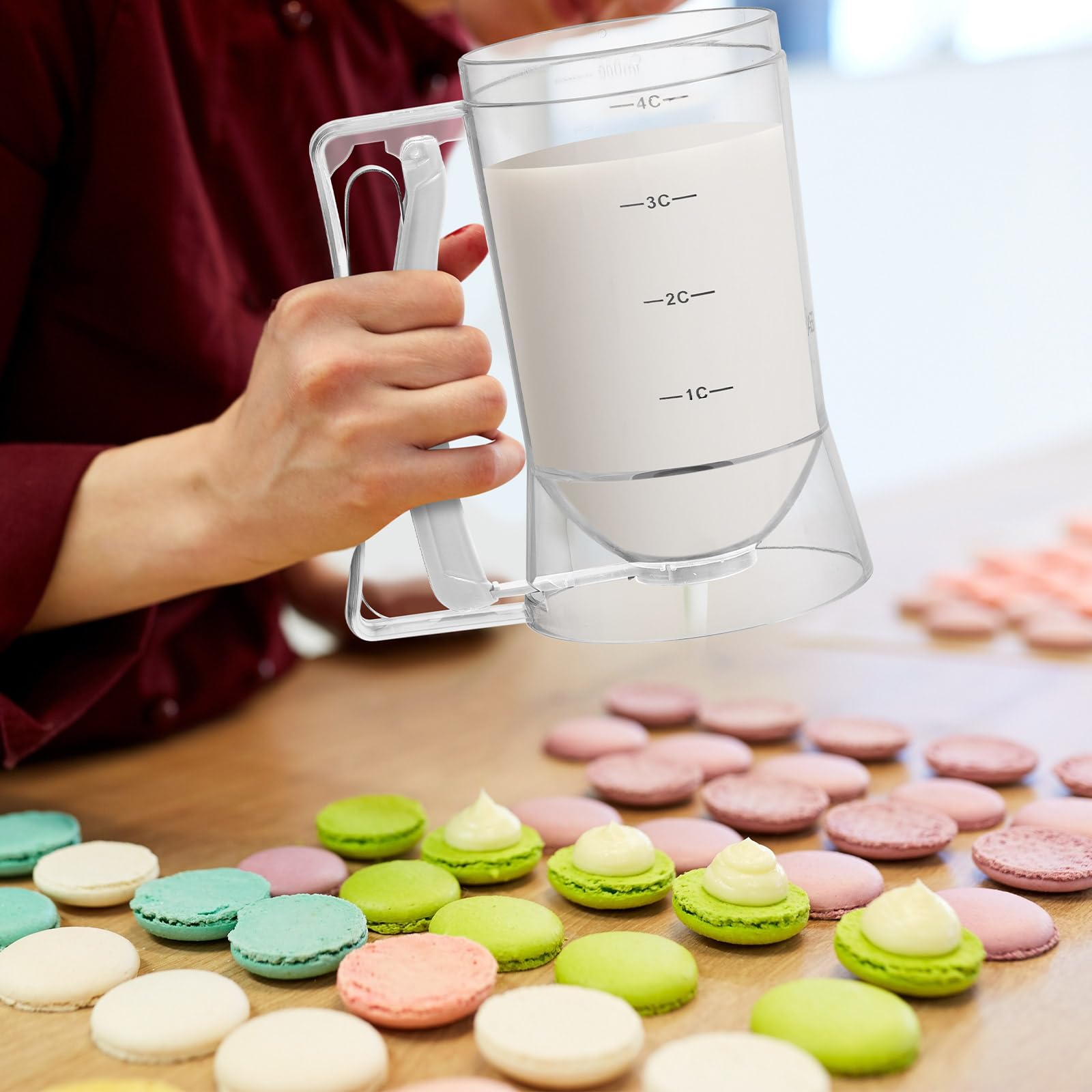 2-Piece Pancake & Cupcake Batter Dispenser with Squeeze Handle - 4-Cup Measuring Baking Tool for Griddle, Waffles, Cookies & Cakes - Perfect for Breakfast, Brunch & Party Food Prep (White)