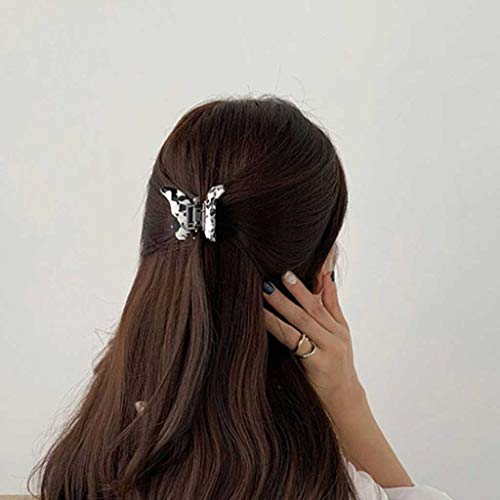Vintage Geometric Acrylic Hair Claws for Women & Girls - Large Hollow Hairpins, Crab Hair Clips with Milk Cow Color Design - Perfect for Parties, Weddings & Everyday Hair Accessories (Color: C)
