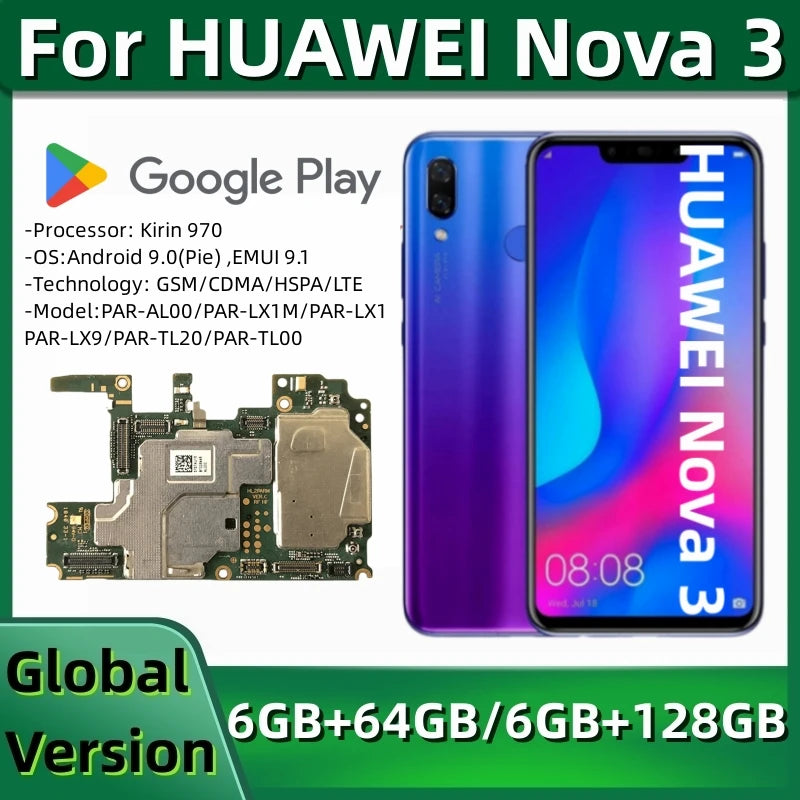 Huawei Nova 3 PAR TL20 Smartphone - 6GB RAM 128GB Storage, Dual SIM, Black | Premium Android Phone for Work, Travel & Entertainment