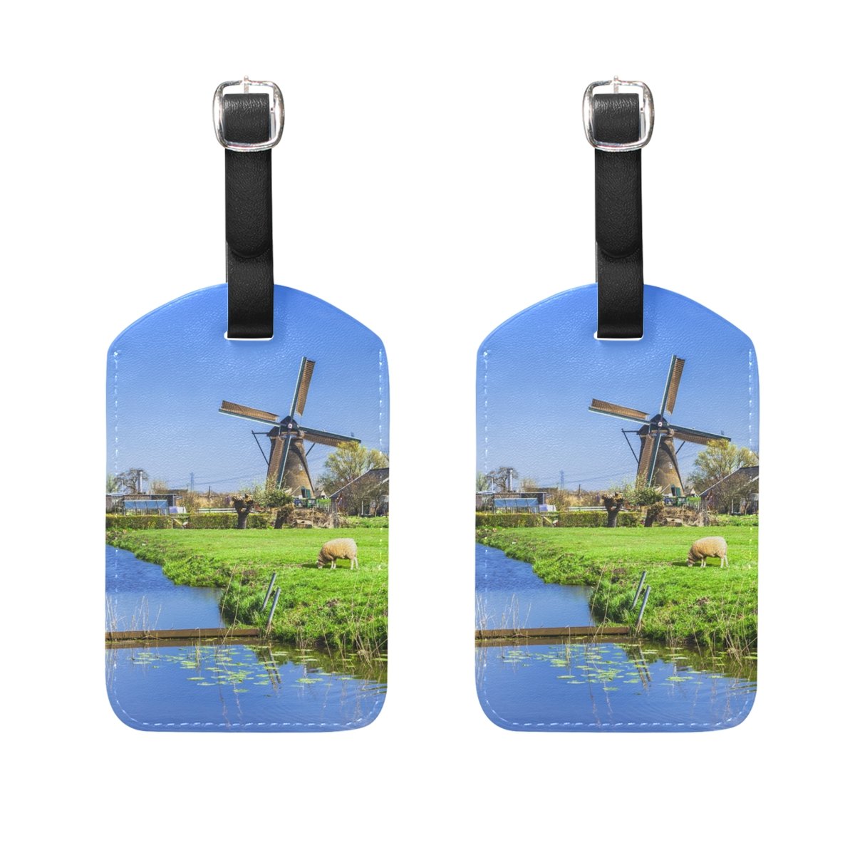 Dutch Windmill with Lambs Luggage Tags - 2 Pack Travel ID Bag Tags for Suitcases & Backpacks | Perfect for Vacation, Business Trips & Cruise Travel