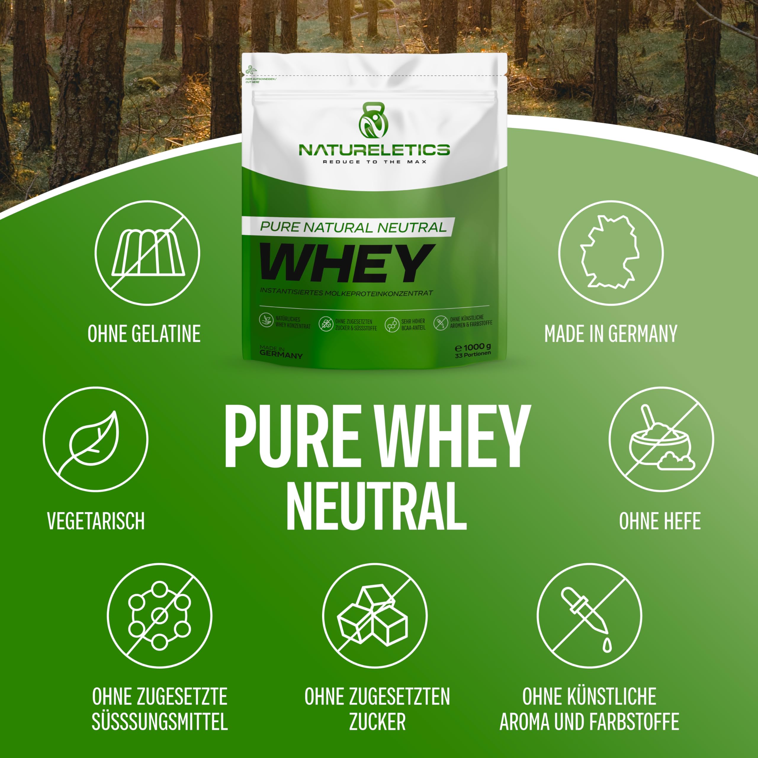 NATURELETICS 1 kg 100% Pure Instantized Premium Whey Protein Powder - Unsweetened, No Added Sugar, High 22% BCAA Content, Neutral Flavor | Ideal for Post-Workout Recovery, Muscle Building & Weight Management