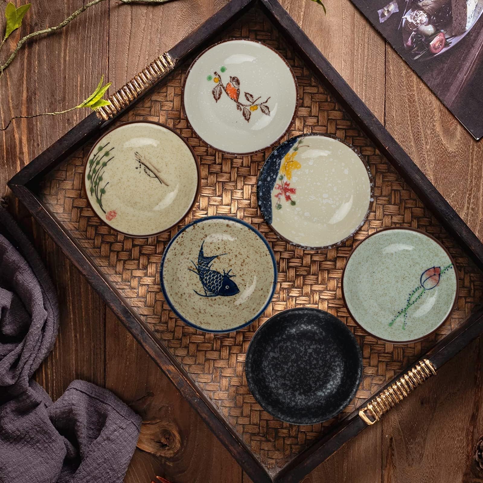 Clothmile 4 Inch 6-Piece Japanese Retro Ceramic Dipping Bowls - Authentic Asian Style Sauce Dishes for Sushi, Soy Sauce, Snacks & Kitchen Prep - Perfect for Ramen, Dumplings & Home Dining