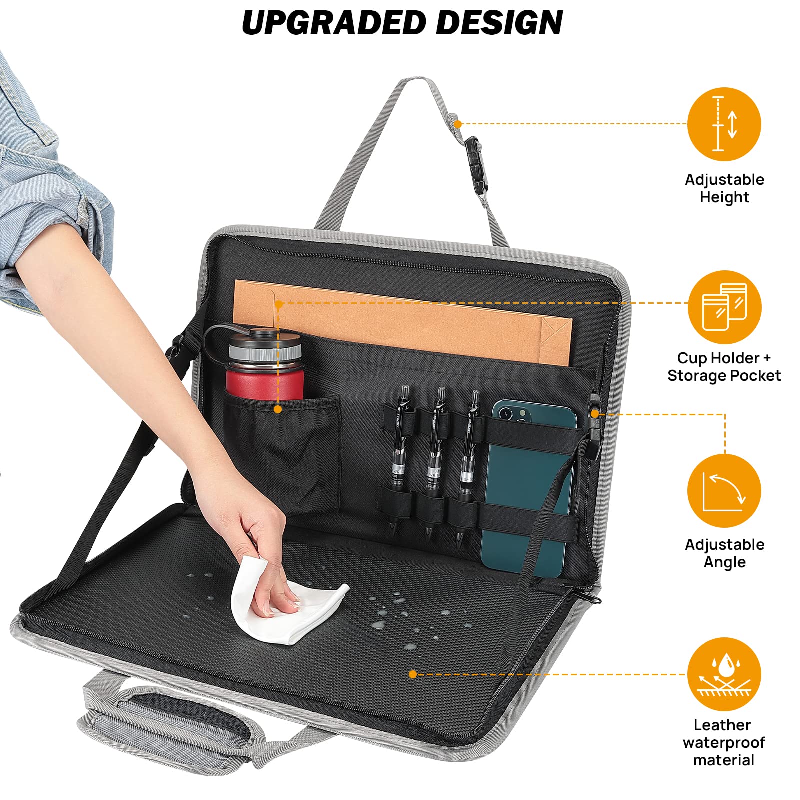 JOYTUTUS 3-in-1 Car Steering Wheel Tray - Gray Multifunctional Car Desk for Eating, Laptop Work & Writing | Backseat Organizer for Kids, Commuters & Family | Perfect for Road Trips, Office on the Go & Snacking in Car