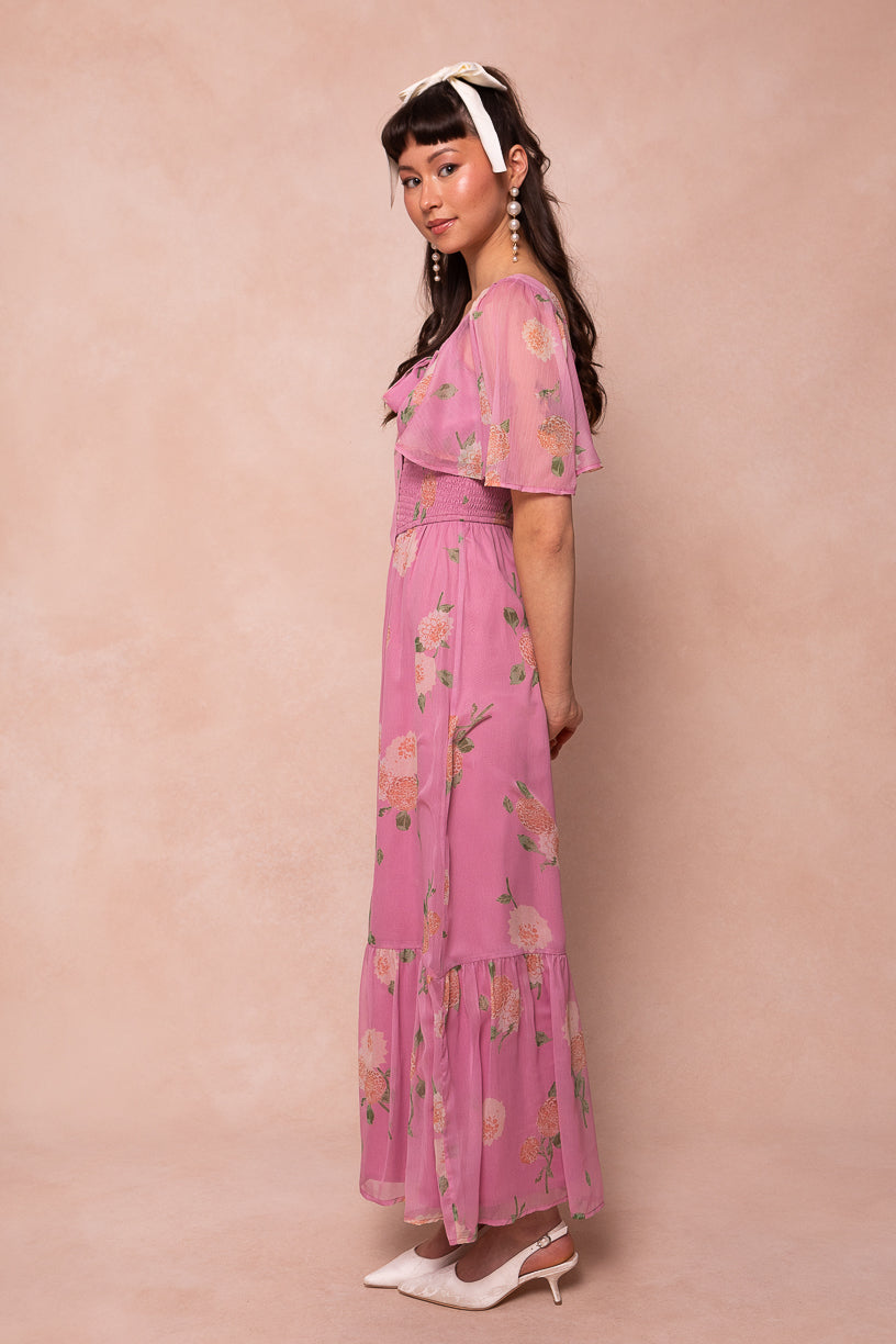 Emmaline Floral Pink Dress - Women's Summer Flowy Maxi Dress for Beach, Wedding & Vacation - FINAL SALE