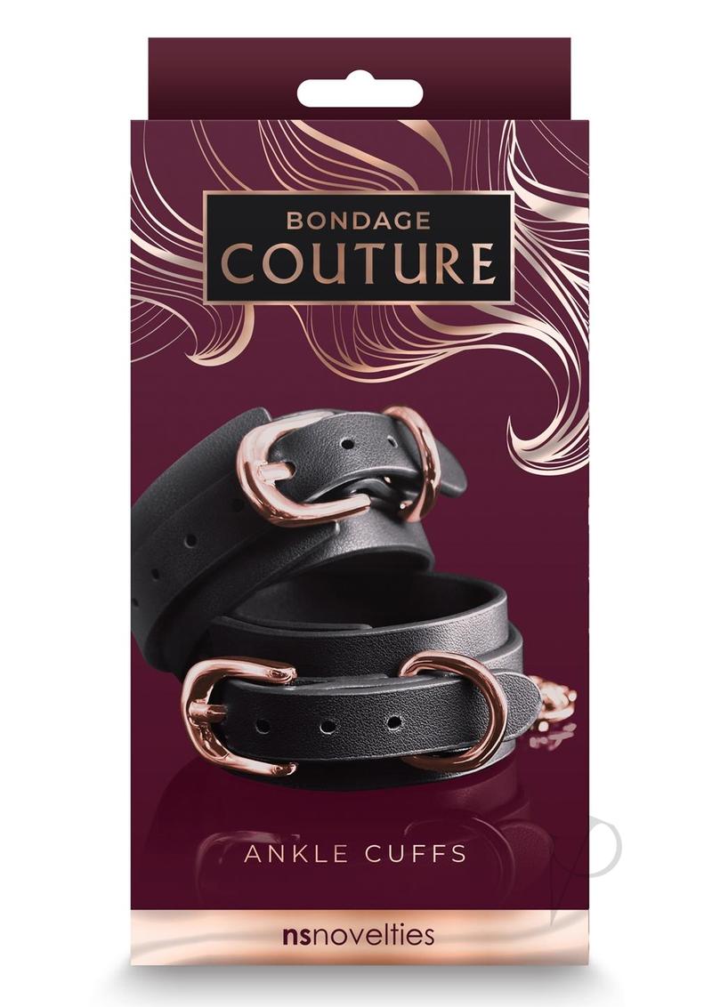 Bondage Couture PU Leather Ankle Cuffs - Black | Adjustable Fetish Restraints for BDSM, Role Play & Sensual Bondage