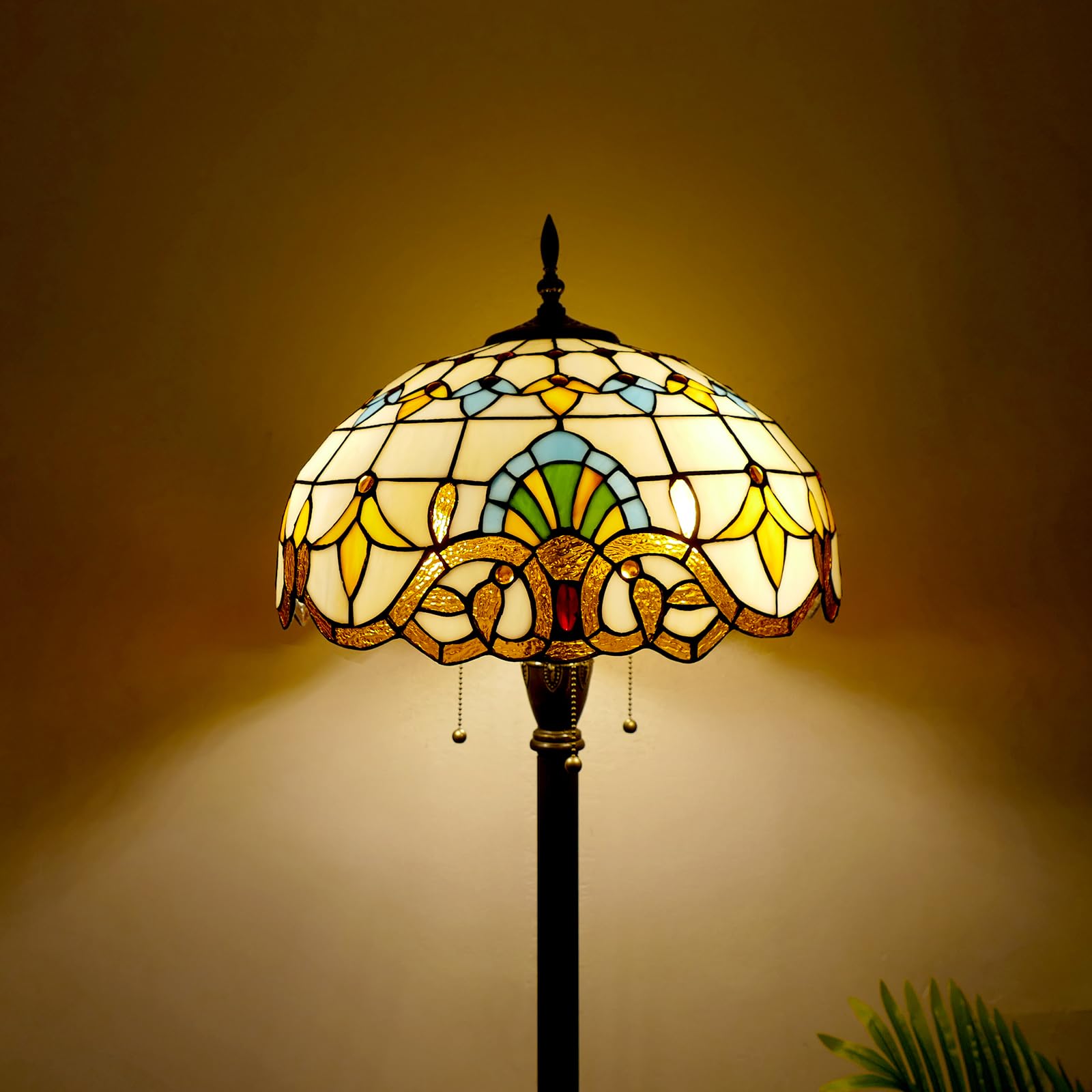 Tiffany Floor Lamp - 3-Light Baroque Stained Glass Standing Lamp for Living Room, Bedroom & Office Decor