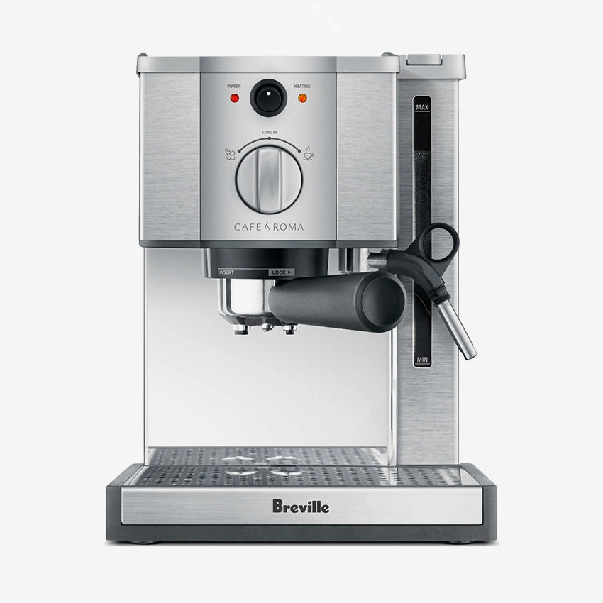 Breville The Café Roma™ Espresso Machine - 15 Bar Pump, Stainless Steel, Compact Design for Home & Office Coffee Lovers | Perfect for Espresso, Cappuccino & Latte Making