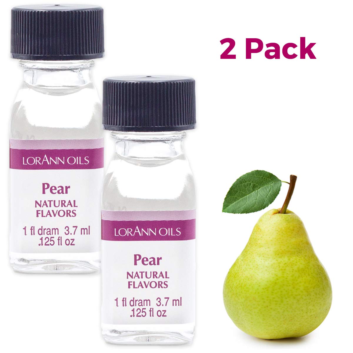 LorAnn Oils Super Strength Flavoring - Natural Pear Flavor for Candy Making, Baking, Hard Candy & Extracts - 4X Stronger Than Regular Extracts - Pack of 2 (0.125 fl oz) - Perfect for DIY Treats, Desserts & Homemade Candies