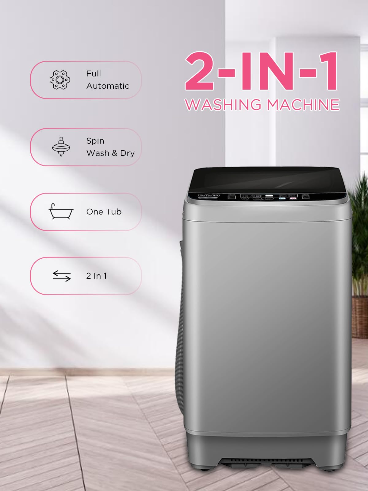 25 lbs Full-Automatic Washing Machine with LED Display, Laundry Washer with Drain Pump, 10 Wash Programs & 8 Water Levels, Grey - Perfect for Apartments, Dorms, RVs, and Small Spaces