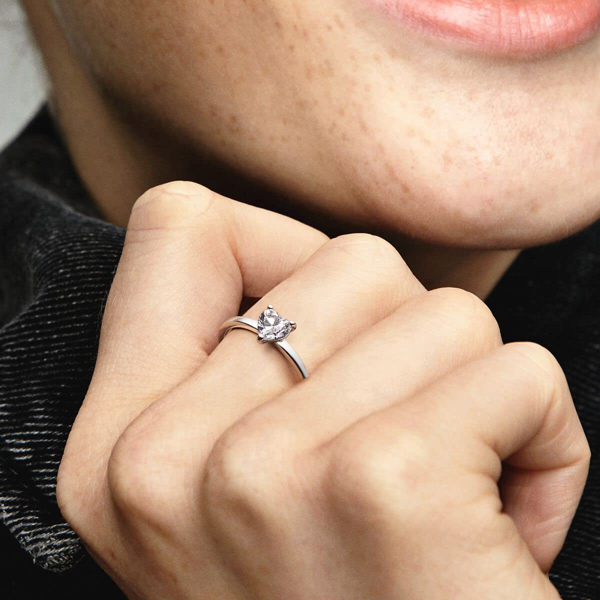 PANDORA Sparkling Heart Solitaire Ring for Women - Sterling Silver & Cubic Zirconia Promise Ring - Elegant Layering Stackable Ring - Perfect Gift for Anniversary, Valentine's Day or Birthday - Comes with Gift Box - Ideal for Romantic Occasions, Date Nights and Special Celebrations