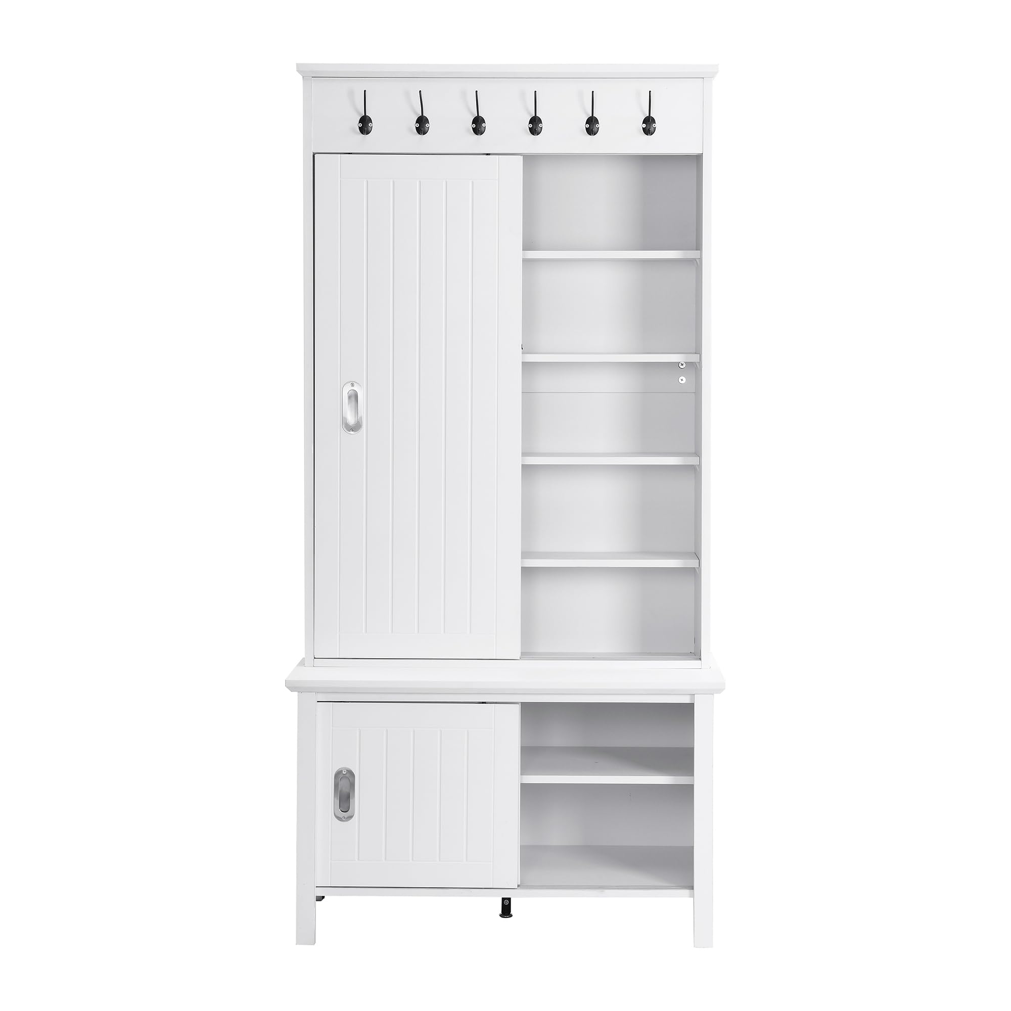 Merax Hall Tree with Storage Bench & Shelves - Multi-Functional Entryway Organizer with Shoe Cabinet & Coat Hooks - White - Perfect for Small Spaces, Mudrooms & Apartment Entryways