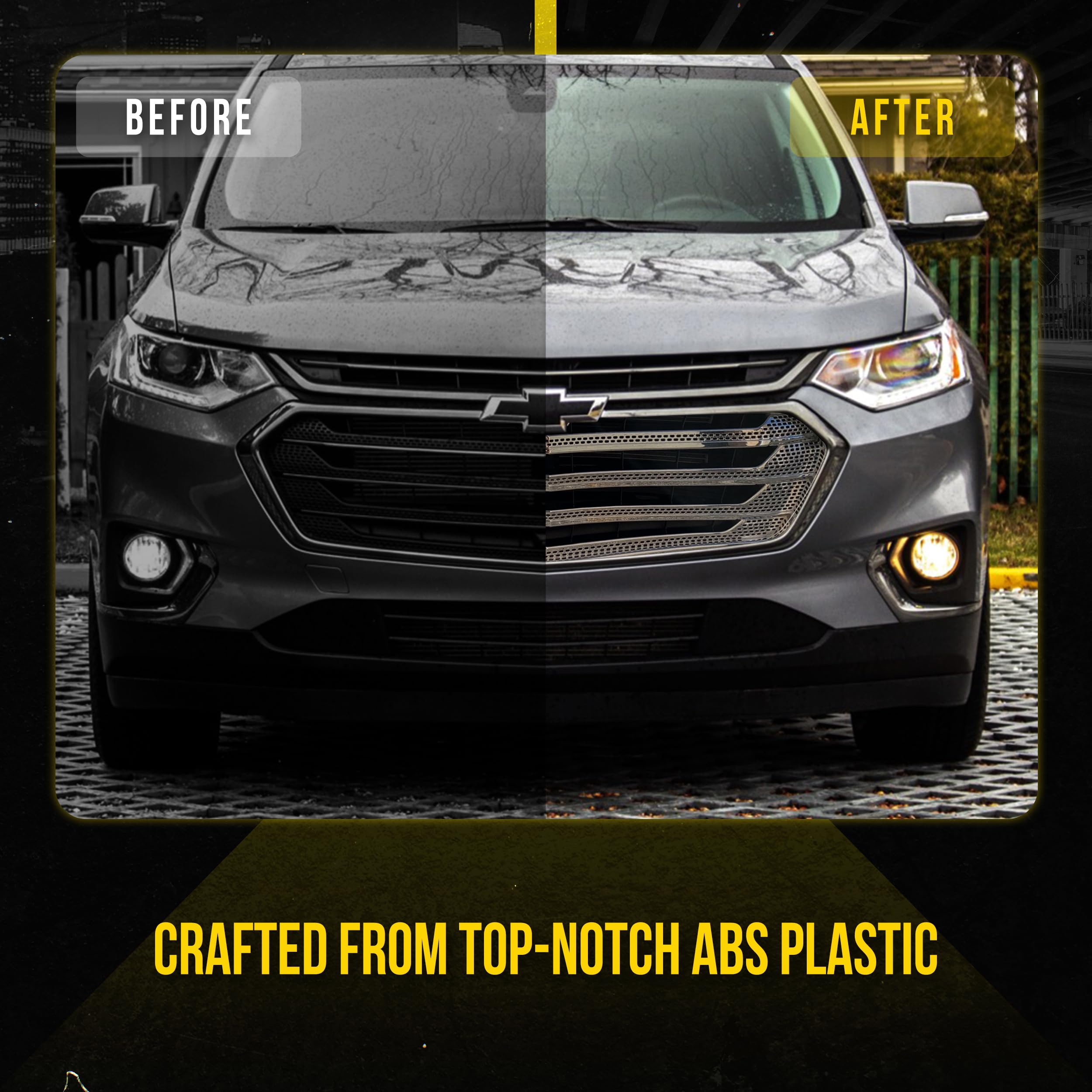 2018-2021 Chevrolet Traverse Chrome Front Grille Overlay with 3M Adhesive Tape - Fits With/Without Camera | Easy No-Tool Installation | US Patented | Upgrade Your SUV's Style for Daily Commute & Road Trips