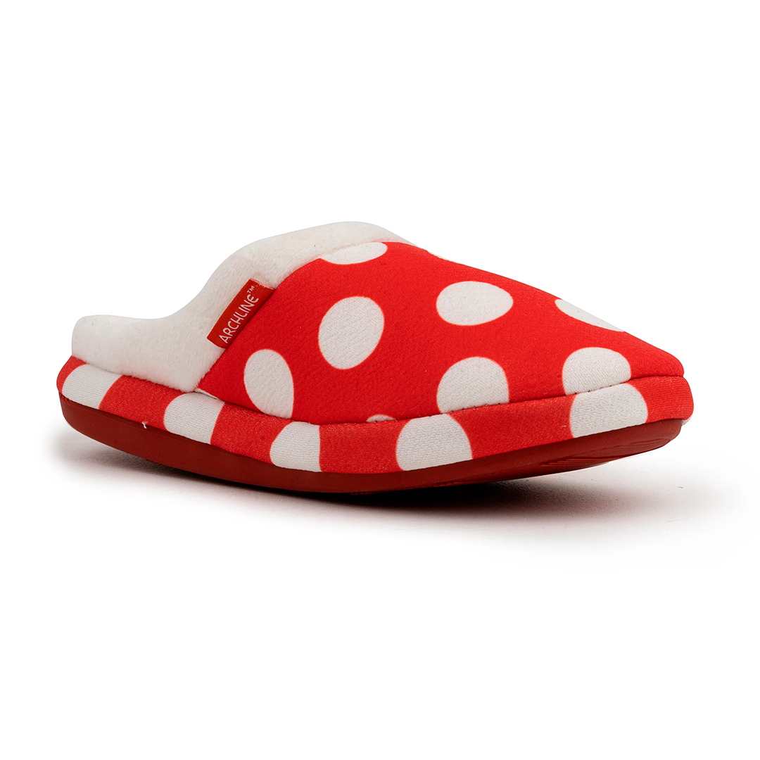 Archline Orthotic Slippers for Women & Men - Comfortable Slip-On House Shoes with Arch Support - Red Polkadot Design - Perfect for Indoor Relaxation, Post-Surgery Recovery & Plantar Fasciitis Relief