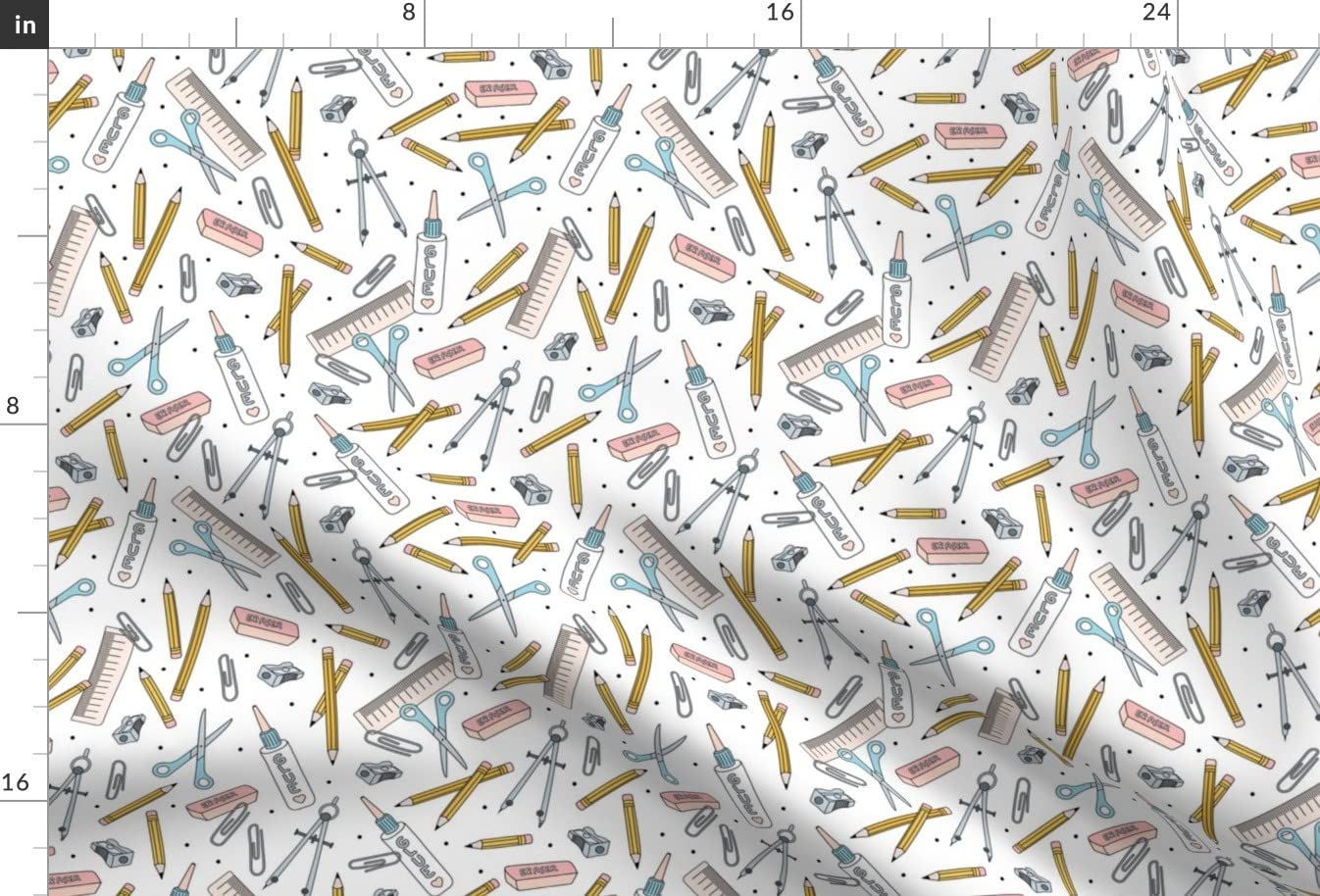 Premium Spoonflower Fabric - Back Art Math Classroom Scissors Yellow Blue Pencil Print on Soft Minky Fabric Fat Quarter - Perfect for Sewing Baby Blankets, Quilt Backing & Plush Projects | Ideal for Nursery Decor, DIY Crafts & Educational Classroom Materials