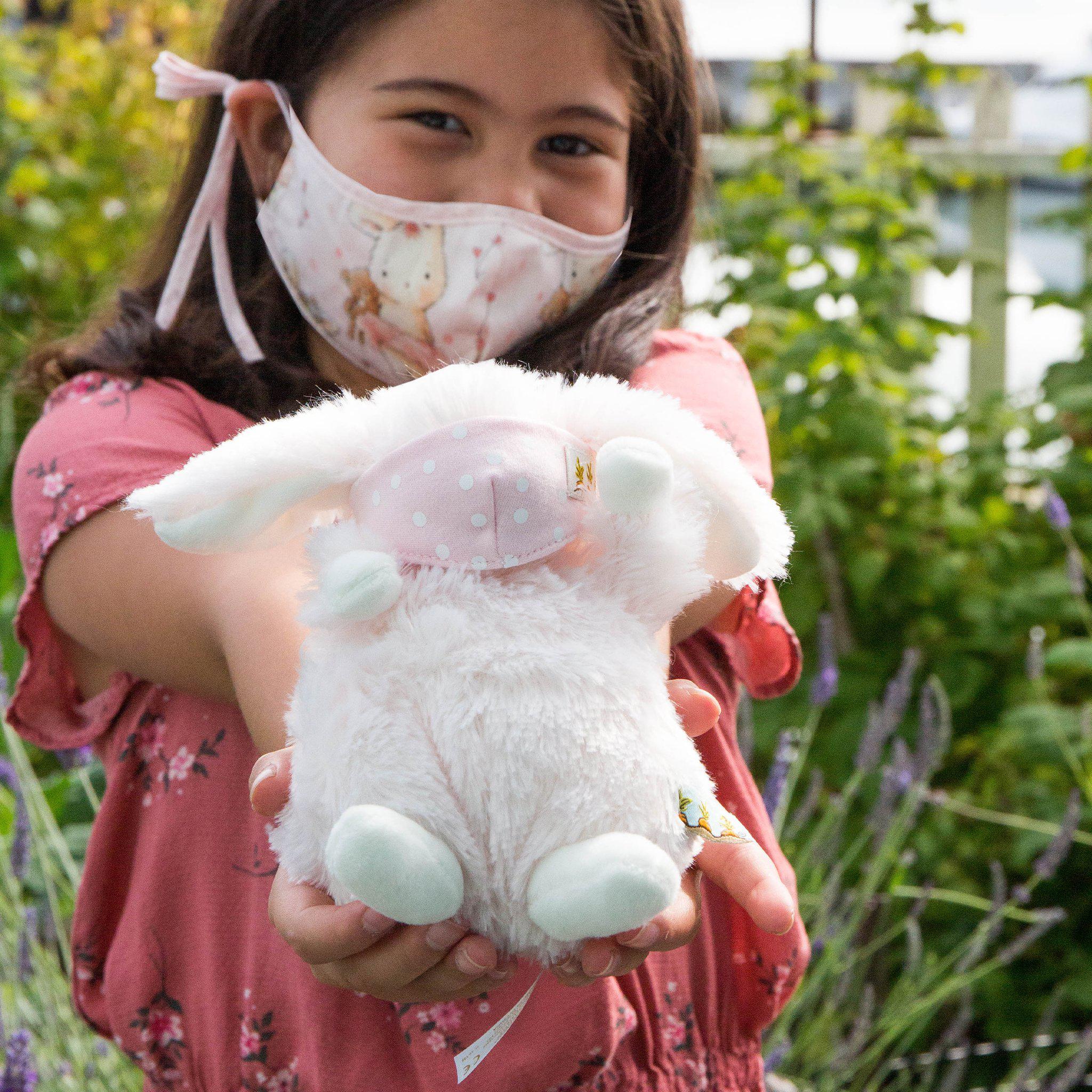 Wee Petal Bunny Plush Toy with Face Mask - Adorable Collectible Stuffed Animal for Kids & Adults - Perfect for Easter Gifts, Nursery Decor, and Stress Relief
